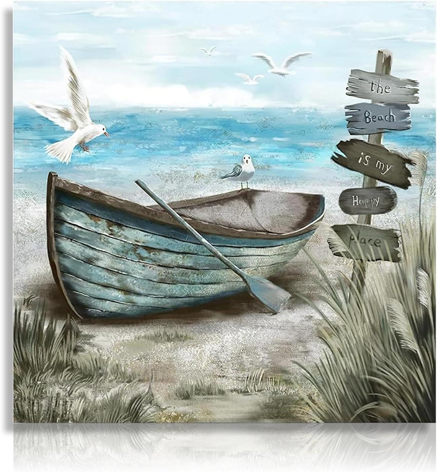Dazzlewall Leinwandbild Küste Leinwand Möwe Boot günstig online kaufen