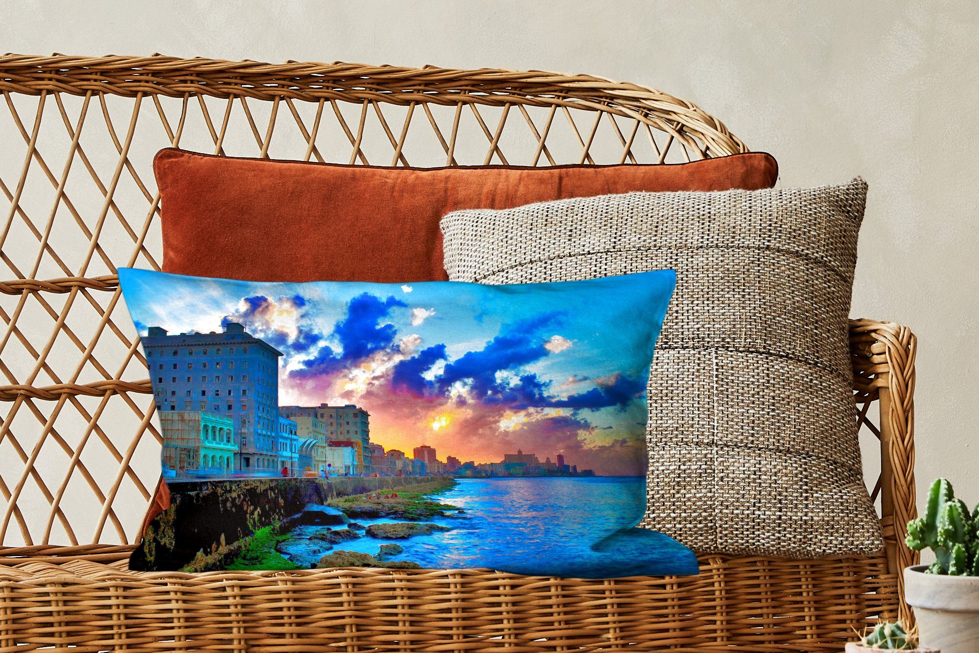 MuchoWow Dekokissen Wohzimmer Dekokissen Sonnenuntergang Dekoration, Farbenfroher Schlafzimmer über Füllung, in Nordamerika, Kuba mit Zierkissen