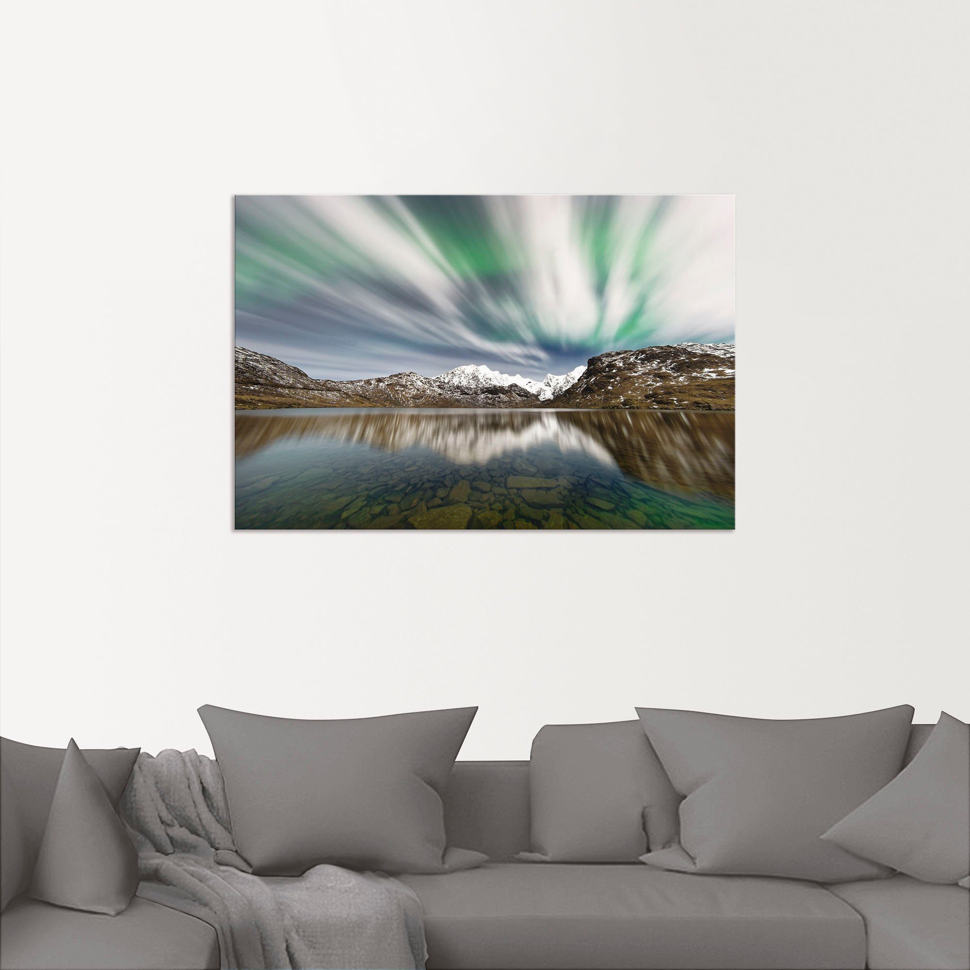 Artland Wandbild einer Alpenbilder Wandaufkleber & St), Poster als Berge Größen versch. oder Alubild, in Leinwandbild, über Bergkette, Polarlicht (1