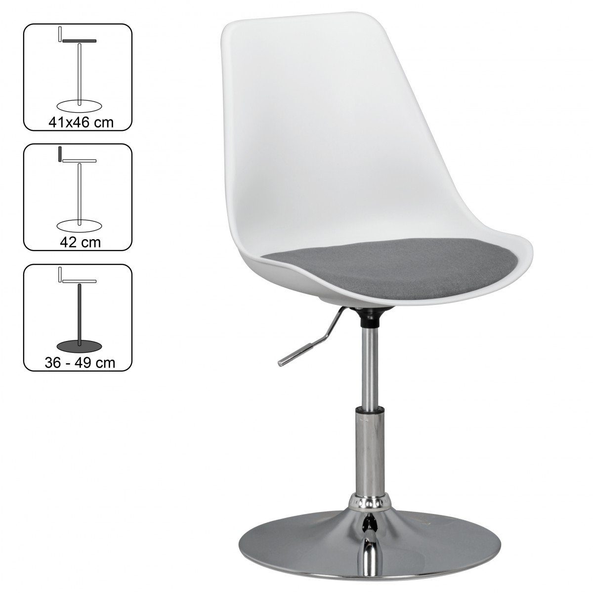 Amstyle Drehstuhl KORSIKA Drehsessel Esszimmerstuhl in Weiß/Grau Design (Drehsessel Stoff Esszimmerstuhl Weiß / Grau), Drehsessel, Küchenstuhl Höhenverstellbar