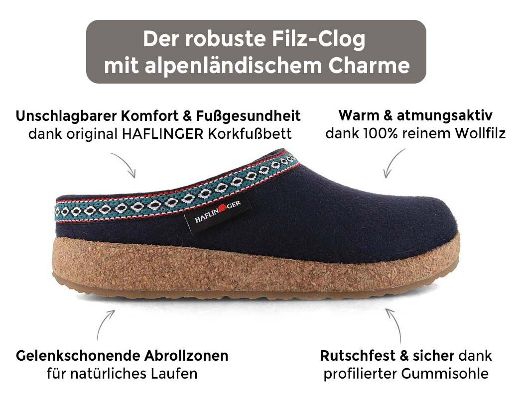 Haflinger Filzclog mit alpenländischem Charme Hausschuh trendiger Farbton