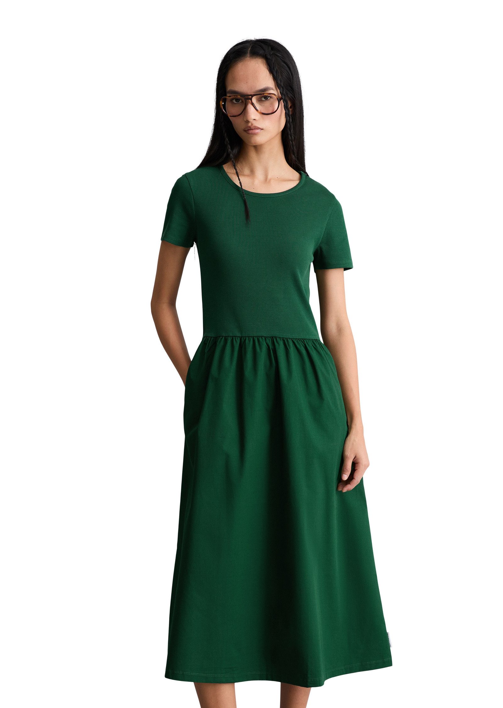 Marc O'Polo DENIM Jerseykleid mit Baumwoll-Popelinerock