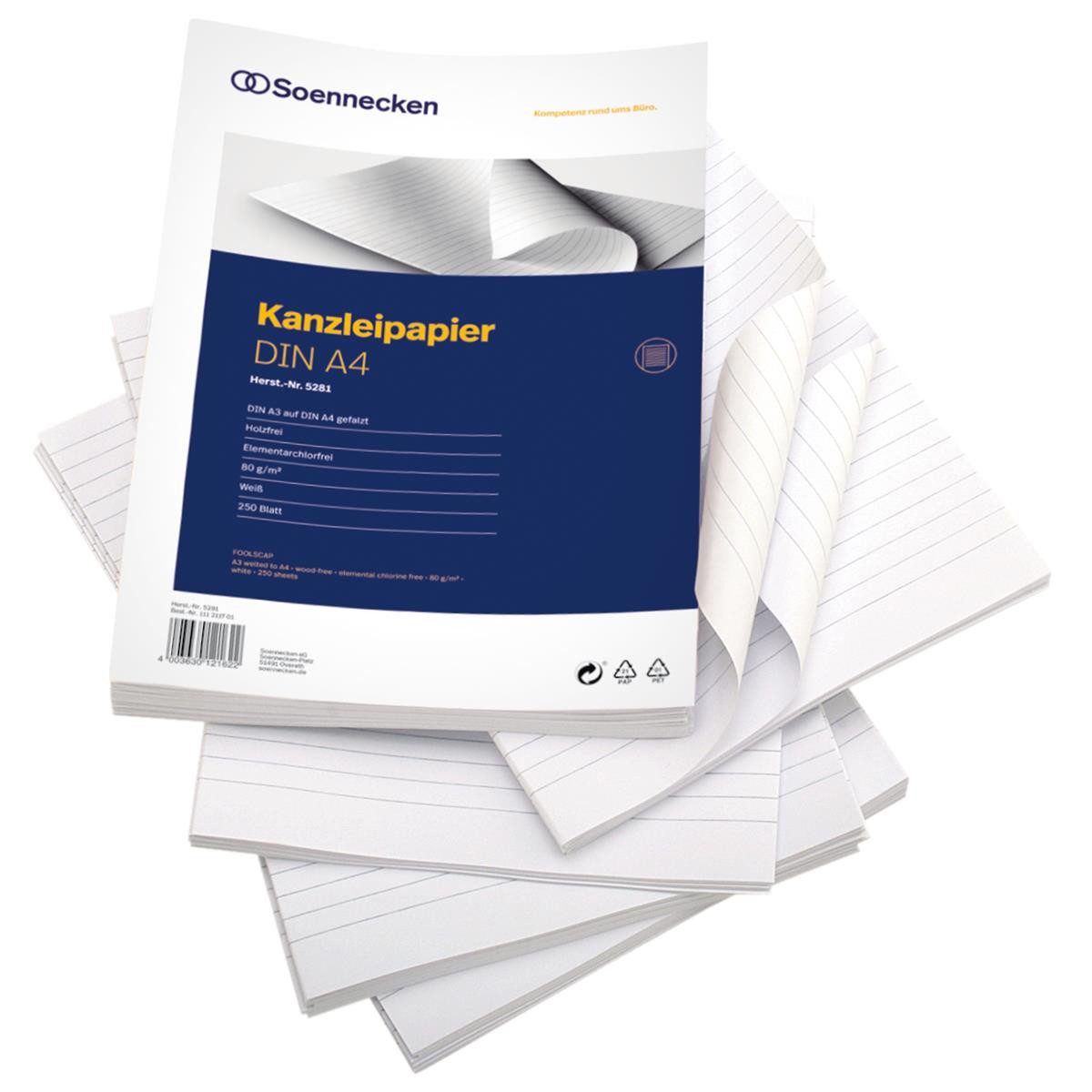 Soennecken Geschäftspapier 5281 A3/A4 o. Korrekturrand lin. 250 Bl./Pack.