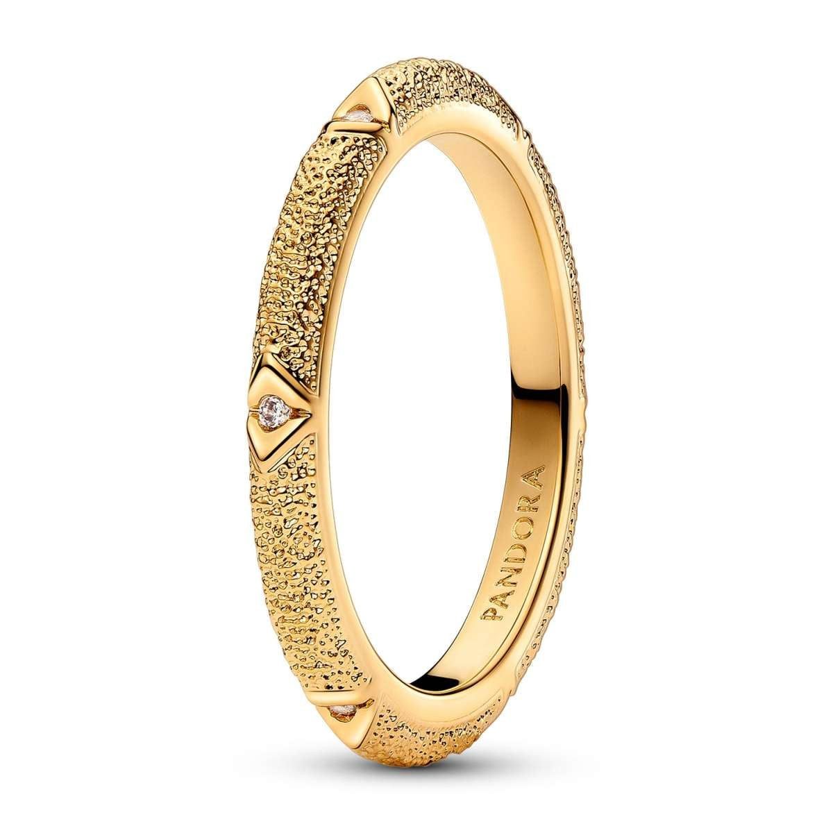 Pandora Fingerring 163322C01, Ring für Damen Struktur & Steine Goldfarben