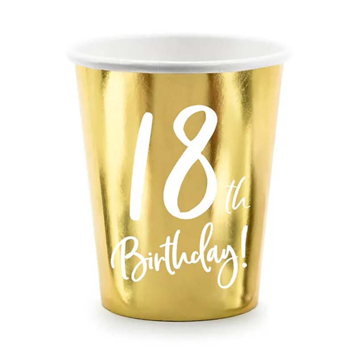 partydeco Одноразовий стакан Pappbecher Happy Birthday #18 220ml/6Stk. Gold, 100% Papier, Pappe