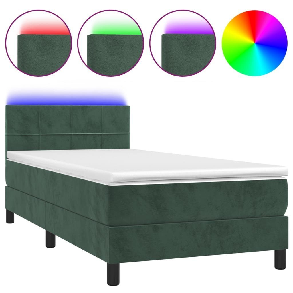 vidaXL Bett Boxspringbett mit Matratze & LED Dunkelgrün 80x200 cm Samt