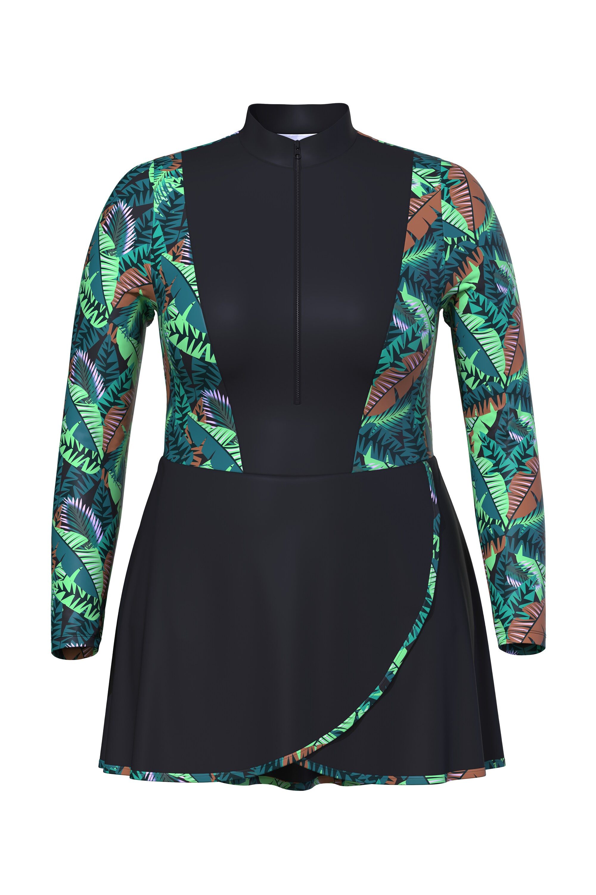 Ulla Popken Badekleid Badekleid Dschungel Softcups Stehkragen Langarm günstig online kaufen