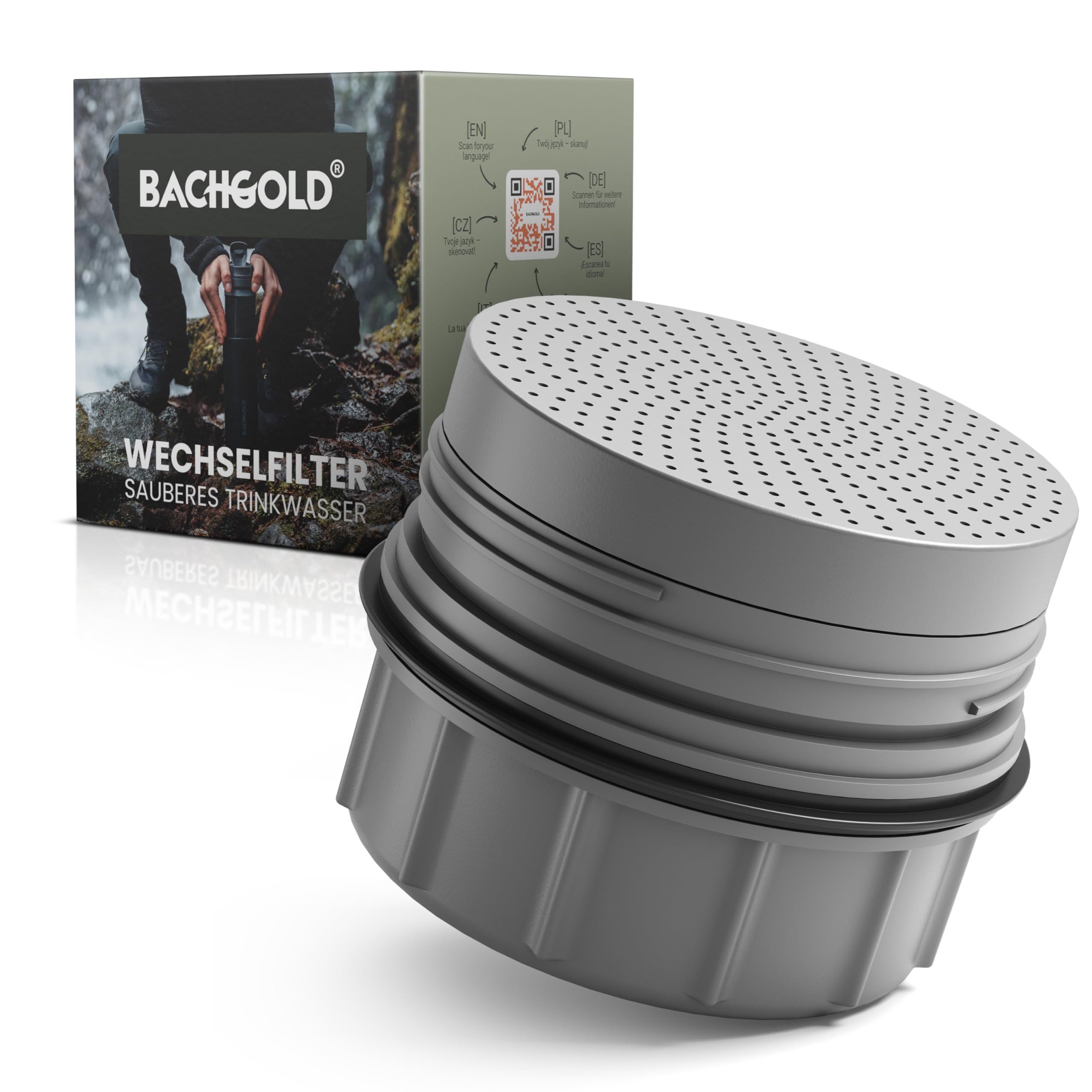 BACHGOLD Wasserfilter Outdoor Wechselfilter mit 1500L Filterkapazität, Entfernt 99,99 % Bakterien & filtert Viren, Partikel & Schwermetalle