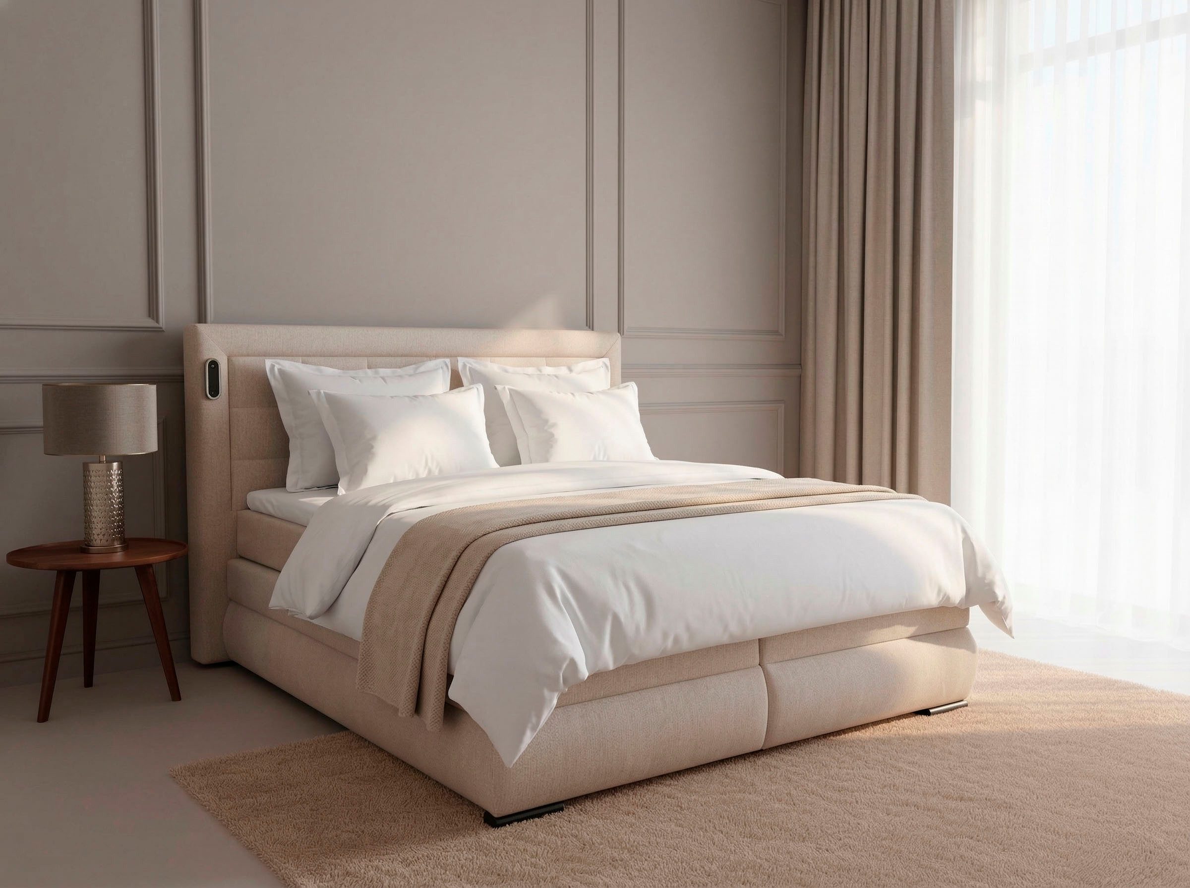 OTTO home Boxspringbett MIVVA mit Bettkasten, mit Taschenfederkernmatratze H3, H3/H4 mix, H4 (mit hochwertigem Strukturstoff, wahlweise mit LED-Leuchten), mit K – Bild 4 von 5