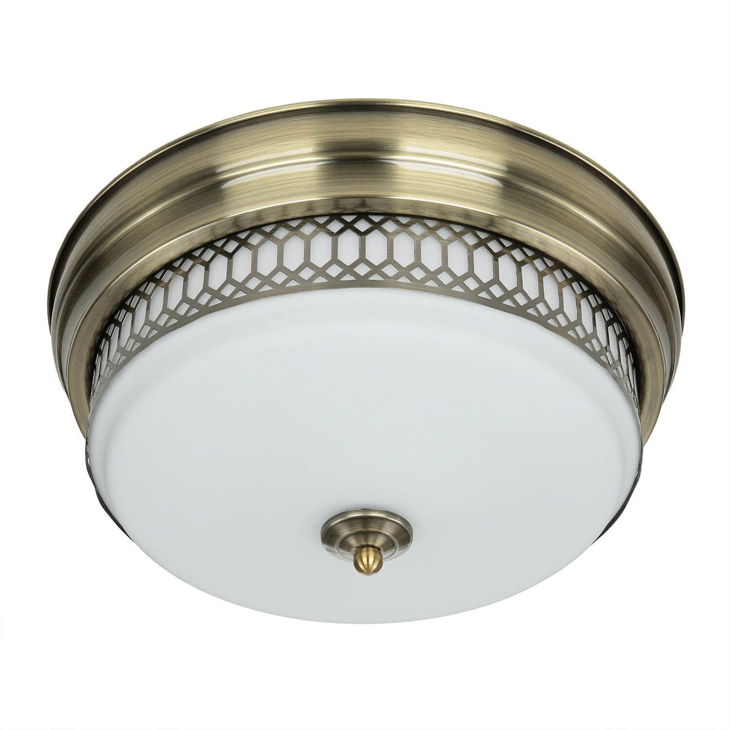 Licht-Erlebnisse Deckenleuchte BROOKS, ohne Leuchtmittel, in Messing Antik Weiß IP44 2-flammig E27 D: 35 cm Glas Metall BROOKS