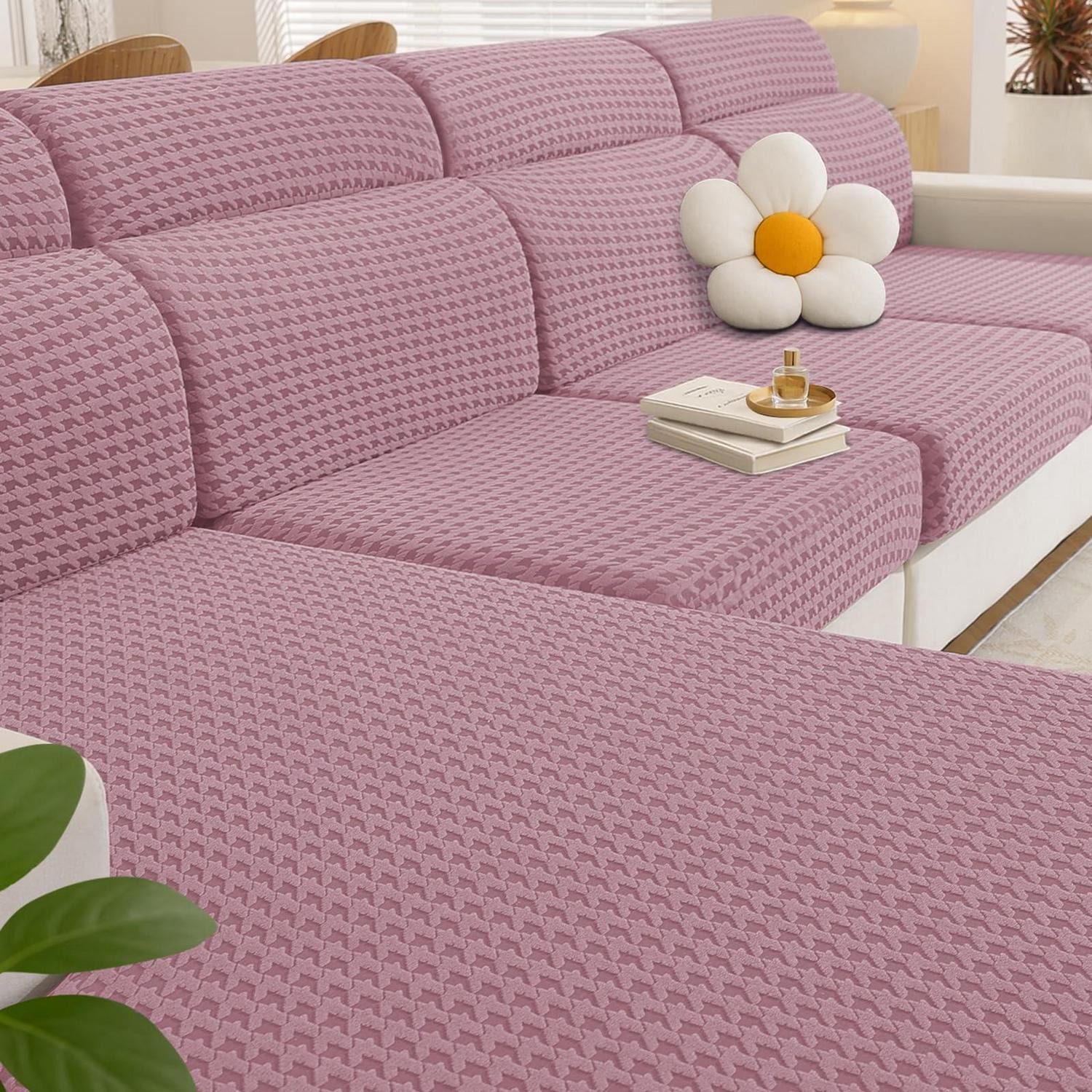 LuxusKollektion Sitzflächenhusse Sofa Sitzkissenbezug Stretch Rutschfest Universal Rosa Großer 1 Sitzer