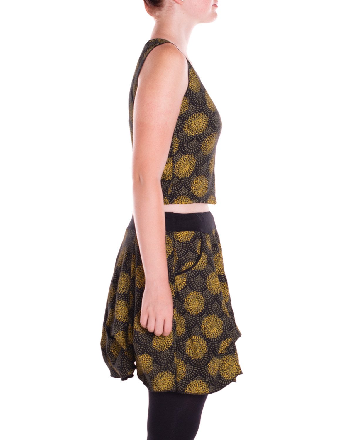 Vishes Shirttop Damen Set Crop Top und Ballonrock Mandala Print Ethno Alternative Mode, Boho, Hippie, Ethno, Festival