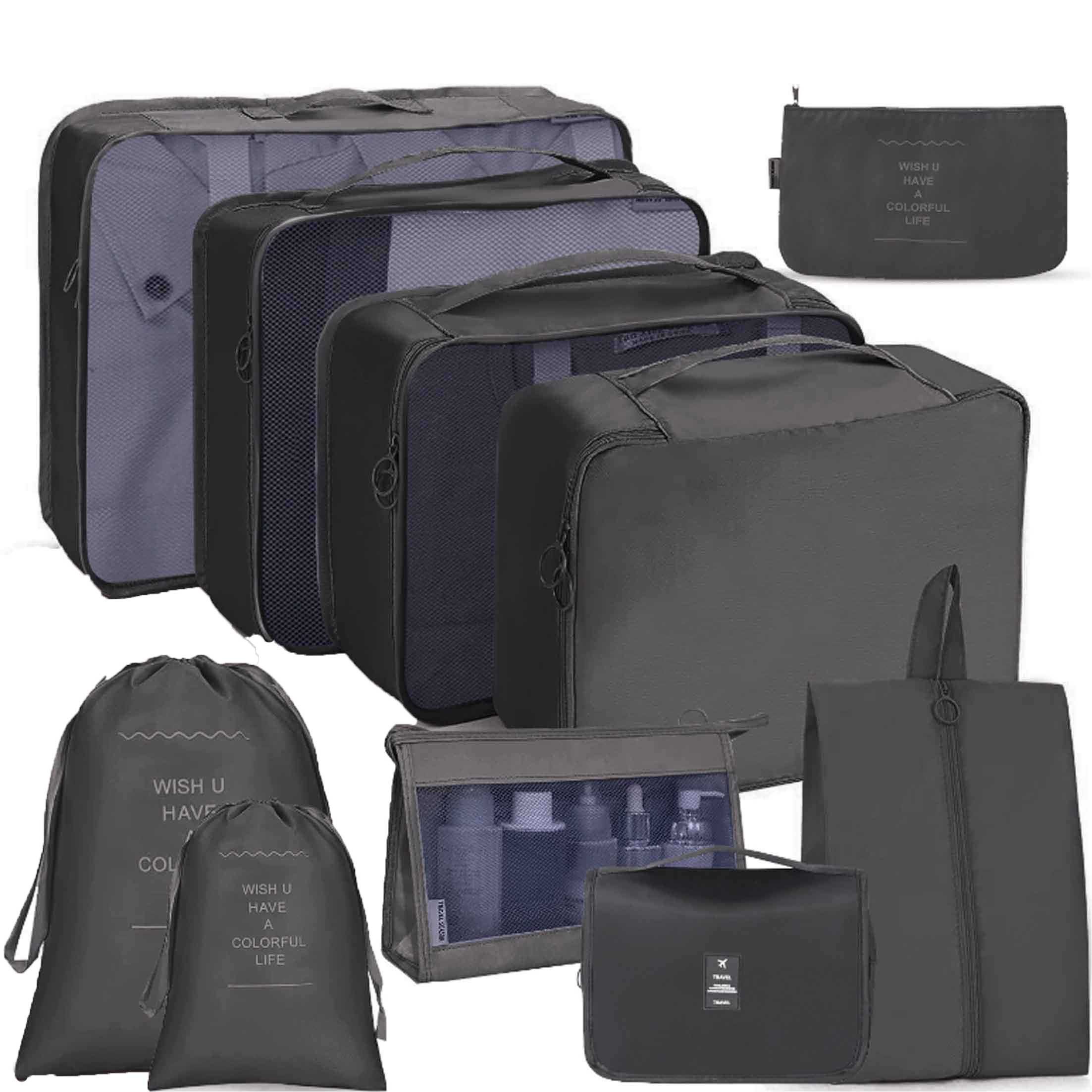 KINSI Aufbewahrungstasche 10er-Set Reiseorganizer-Taschen, verschiedene Größen, aufrollbar, Abriebfestes Oxford-Gewebe, mehrzweckig für Kleidung & Elektronik