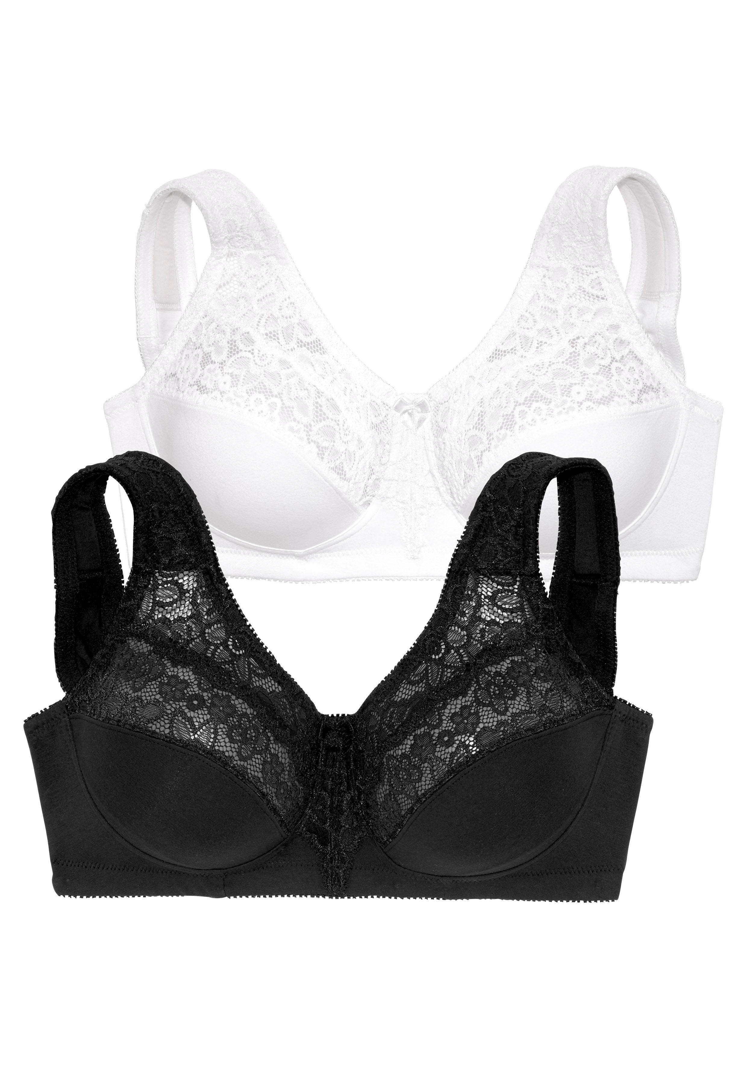 petite fleur by Lascana Entlastungs-BH, BH ohne Bügel, bügelloser BH, Komfort-BH, Baumwoll-BH (Packung, 2 Stück) mit breiten Trägern & Spitzeneinsätzen, große G – Bild 2 von 5