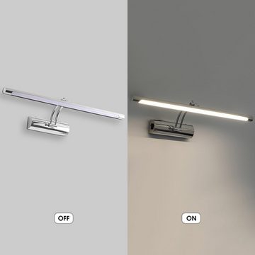 LETGOSPT Spiegelleuchte LED Spiegelleuchte Badezimmer Edelstahl Badleuchte 55cm, 12W Edelstahl Spiegellampe, IP44 wasserdicht LED Make-up Light