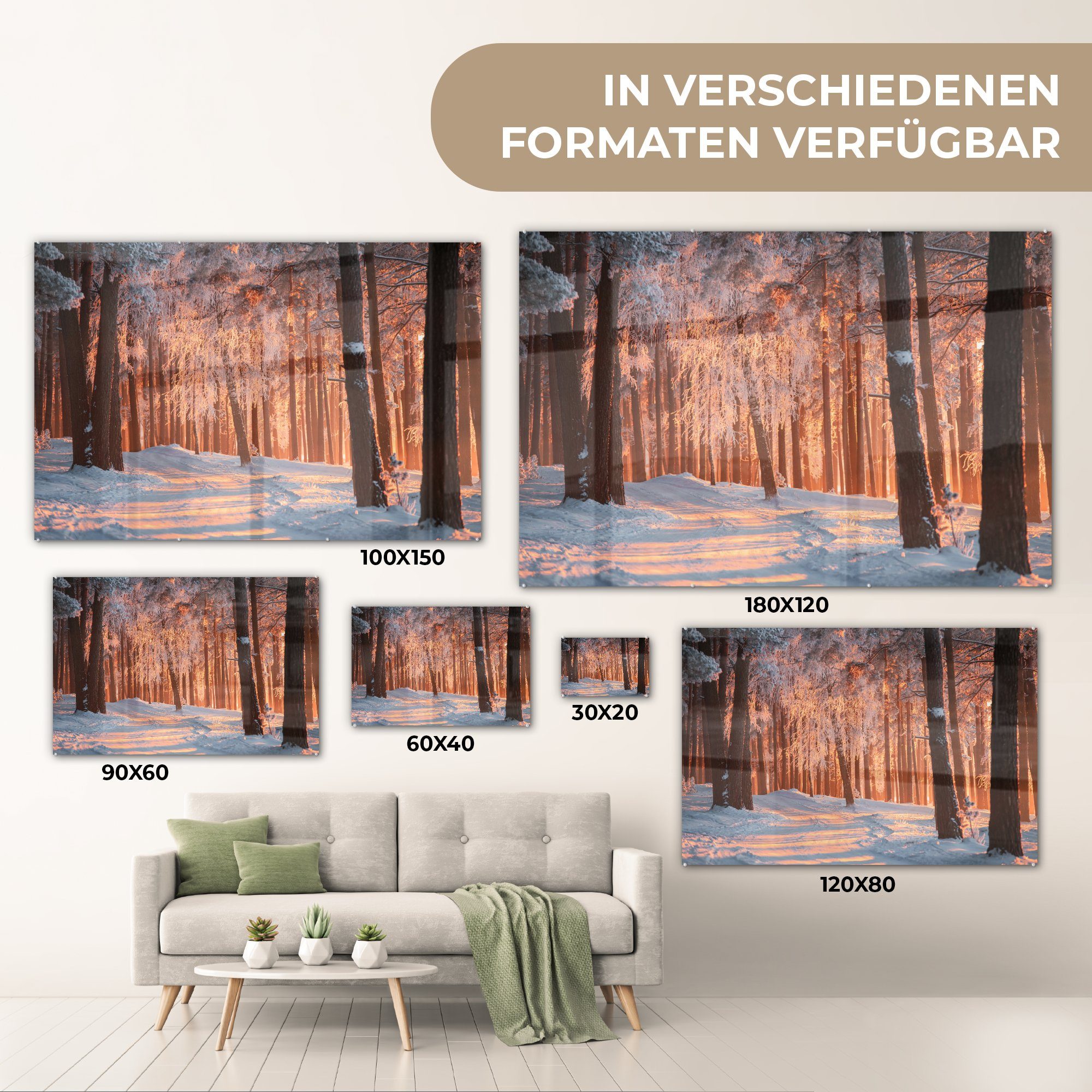 MuchoWow - Baum, Acrylglasbilder - Schlafzimmer St), Wohnzimmer Wald Acrylglasbild & Winter (1
