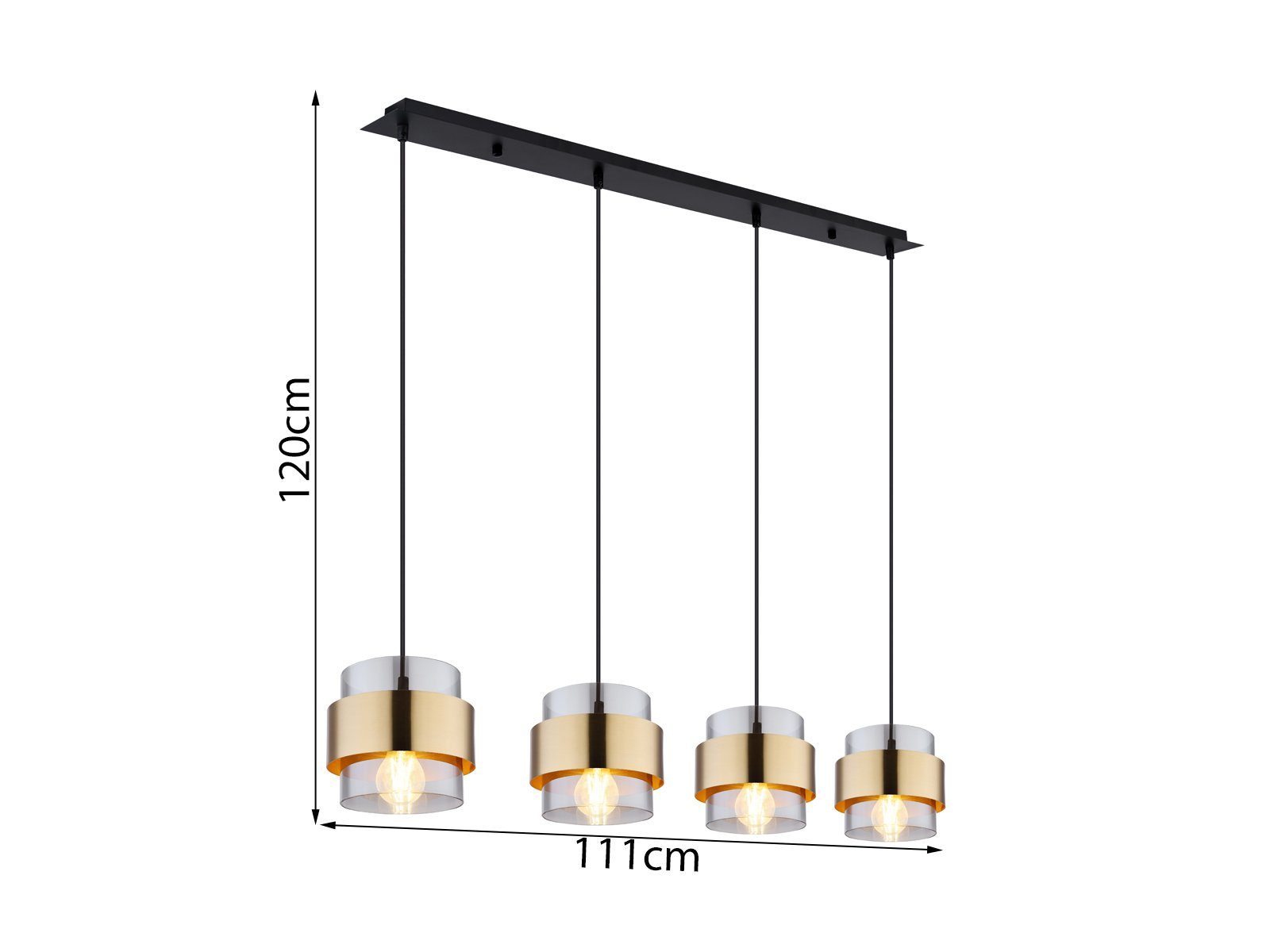 Breite über-n hängend über Kochinsel Pendelleuchte, Wandschalter Rauchglas 111cm meineWunschleuchte dimmbar, LED & wechselbar, Leuchtmittel Balkenlampe Esstisch stufenweise warmweiß, LED