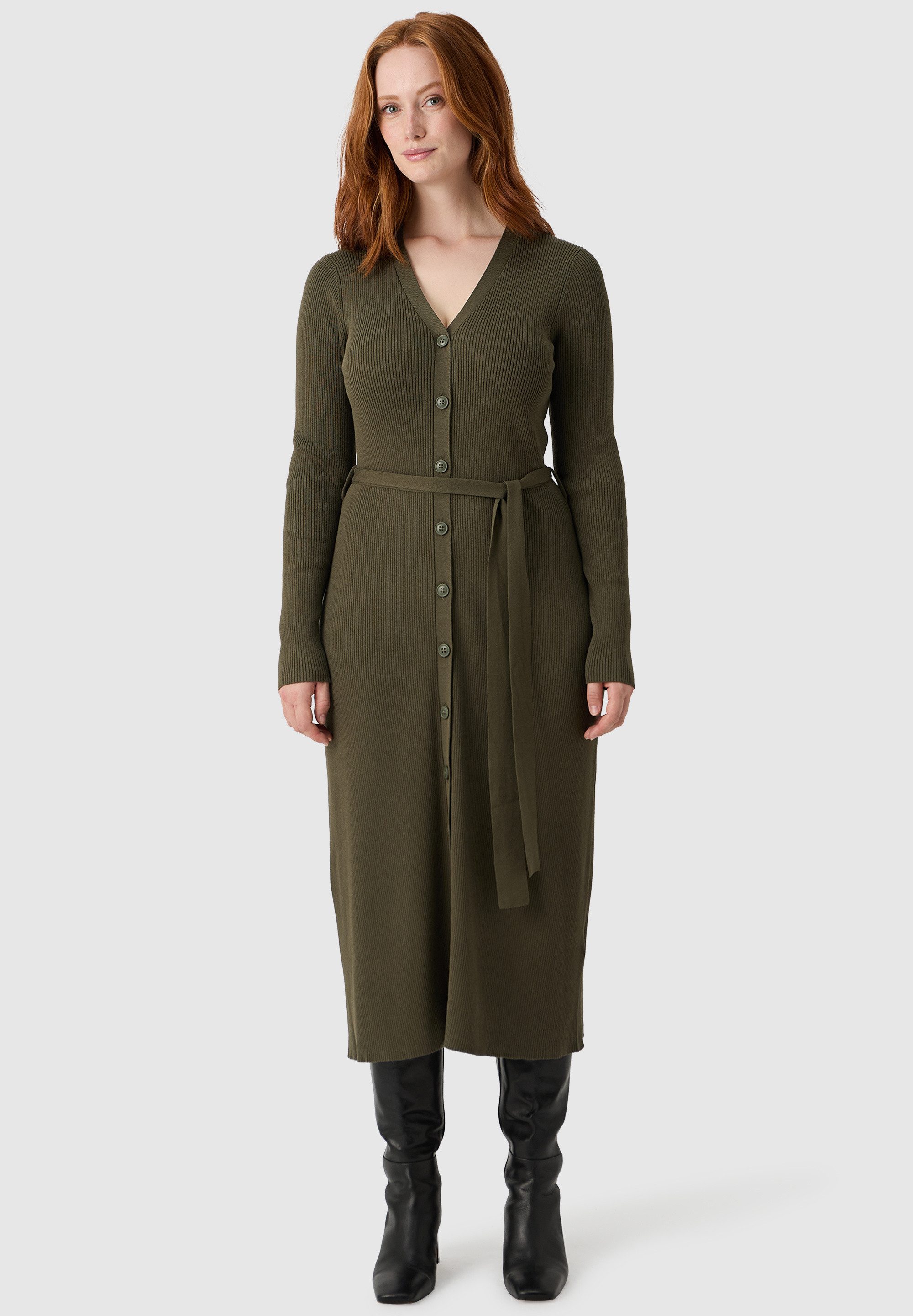 Les Lunes Jerseykleid Elinee Dress V-Ausschnitt, Knopfleiste vorne, Midi-Lä günstig online kaufen