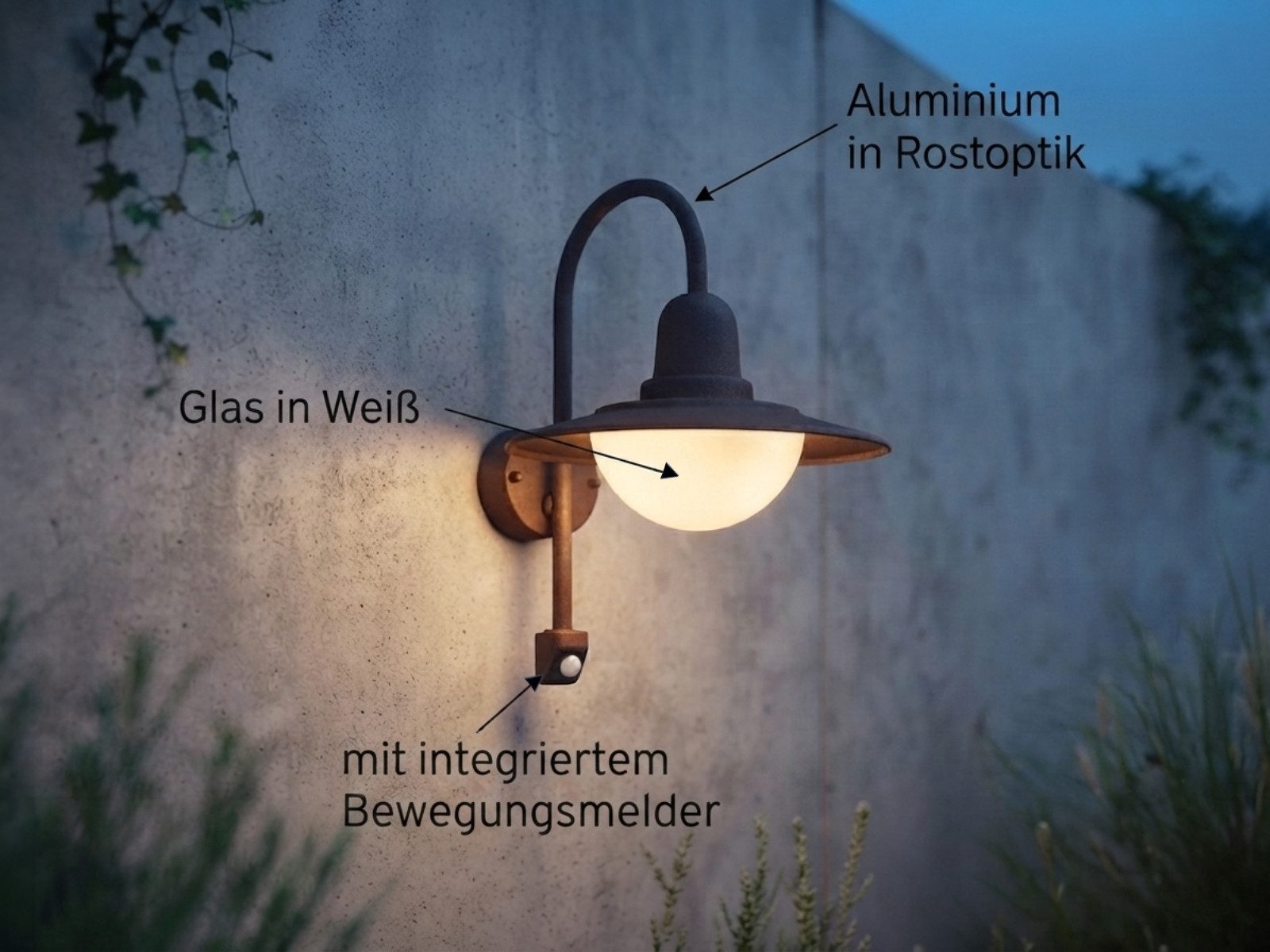 TRIO Leuchten LED Außen-Wandleuchte mit Bewegungsmelder, Höhe 45cm, Bewegungssensor, LED wechselbar, Warmweiß, Wand Außenleuchte Landhausstil, Fassadenbeleuchtung inkl. E27 LED