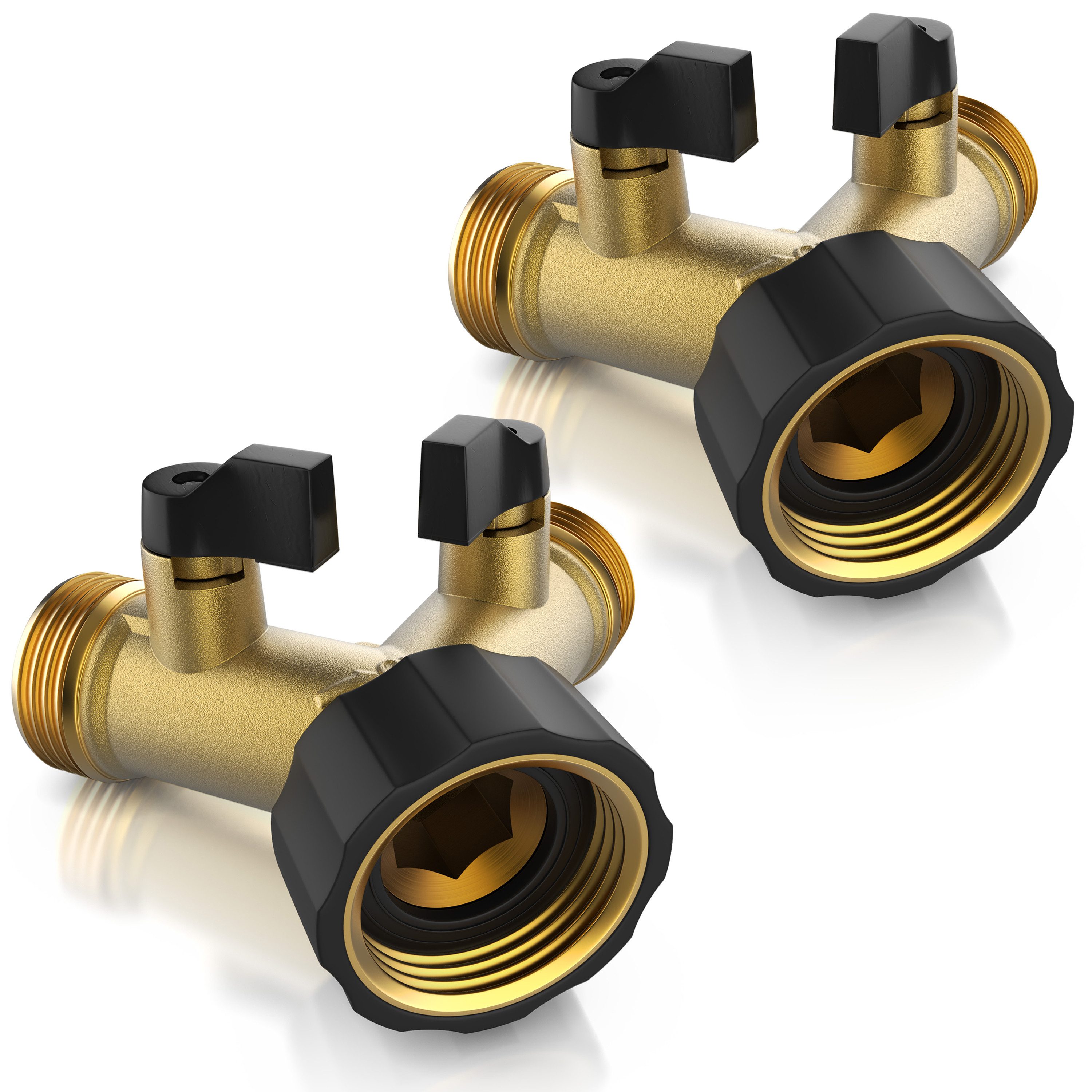 Brandson 2-Wege Verteiler Y-Verteiler für 3/4 Zoll Anschluss, Wasserhahn Splitter aus Messing, (2-tlg., 2-Wege Y-Verteiler ¾ Zoll aus Messing), Wasserventil 2 Wege beide regulierbar, Material hitze & kältebeständig