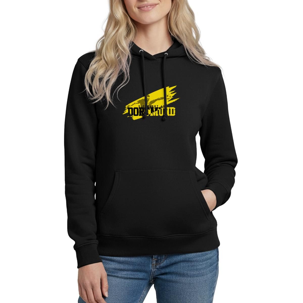 Spreadshirt Hoodie Die Macht Aus Dortmund Schwarz-Gelb Fußball Fan Damen Hoodie (1-tlg)