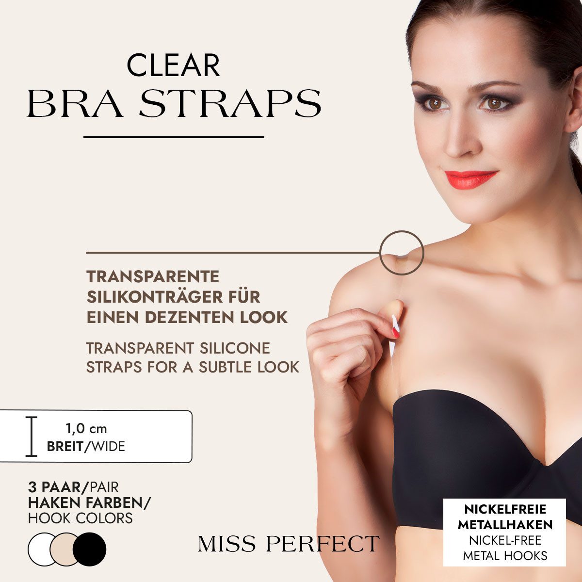 Miss Perfect BH-Träger 75040-42, Clear Bra Straps with Nickel-Free Metal Hooks – Transparente BH-Träger