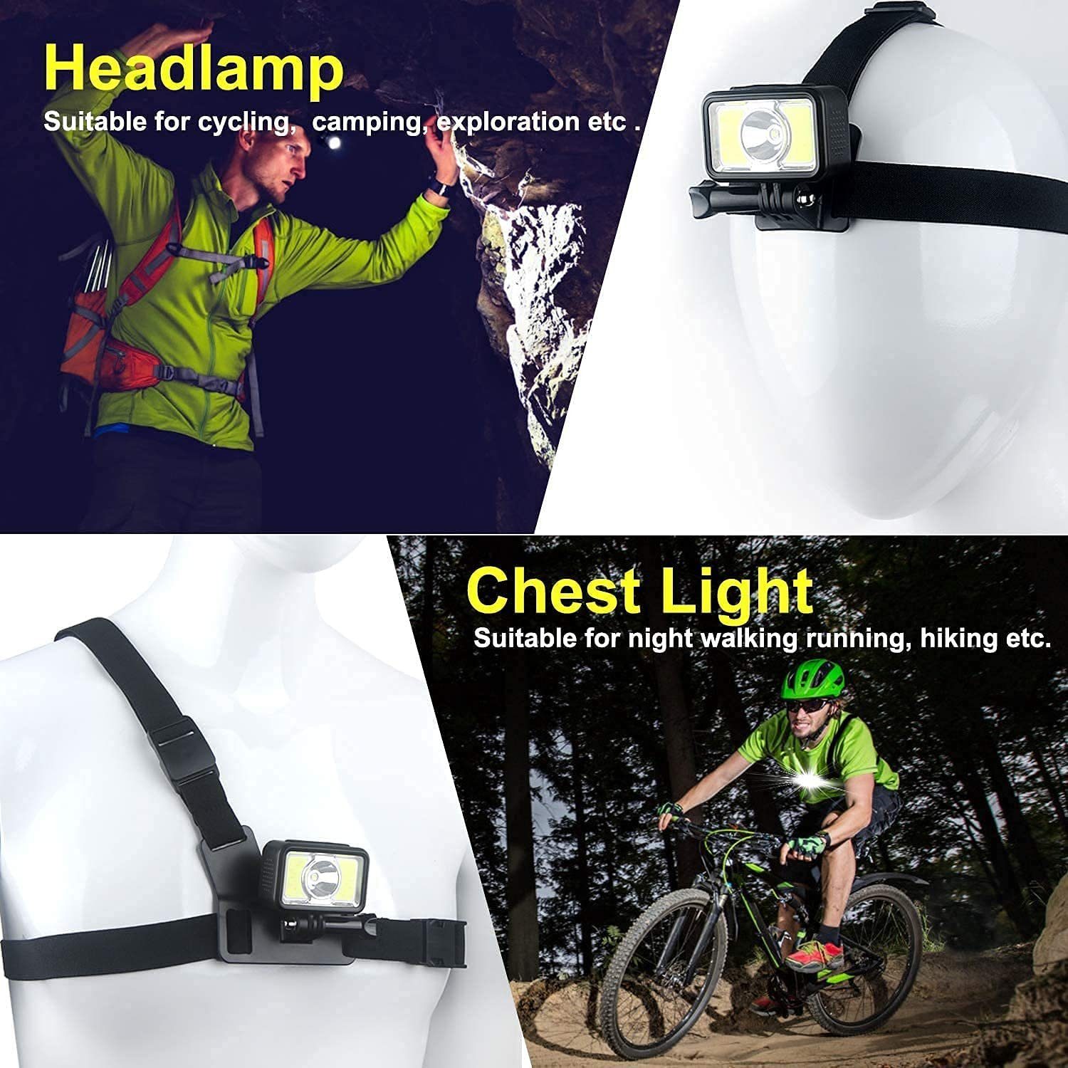 TACKLIFE LED Stirnlampe, LED USB Wiederaufladbare Kopftaschenlampe