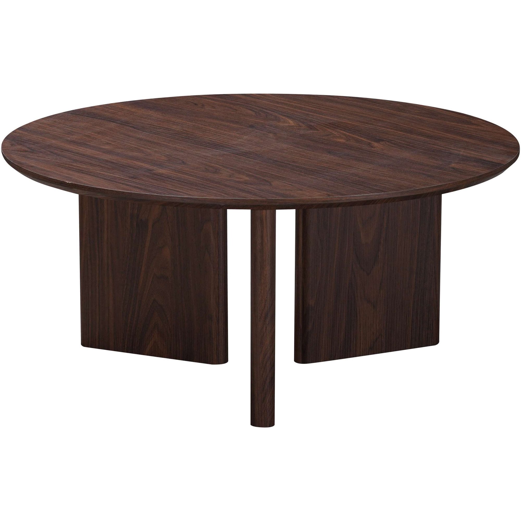 OTTO home Couchtisch Cassian (1-St), warme Walnussoptik, außergewöhnliches Kreuzgestell, Ø 80 cm
