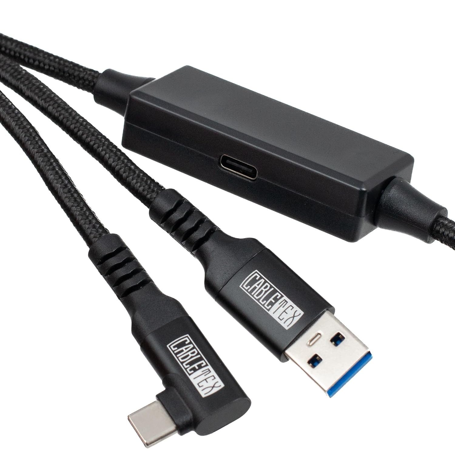 CABLETEX 5m USB-C Link Kabel für Meta Oculus Quest 3 mit 18W Lade-Anschluss Gaming-Controllerkabel, USB-C, USB Typ A, USB Typ A (500 cm), USB-C-Ladeanschluss, Nylonmantel/Winkelstecker