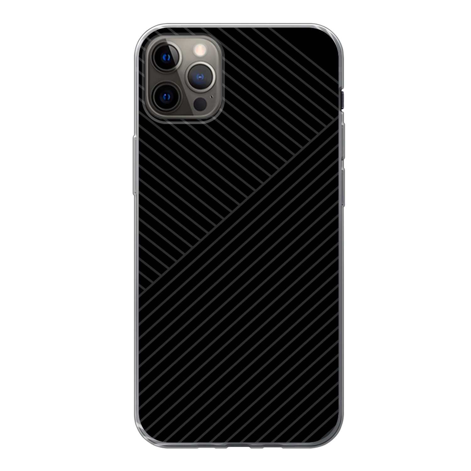MuchoWow Handyhülle für Apple iPhone 13 Pro Max Linien - Abstrakt - Schwarz - Grau - Minim, Smartphone-Bumper, Print, Handy Schutzhülle Dünn