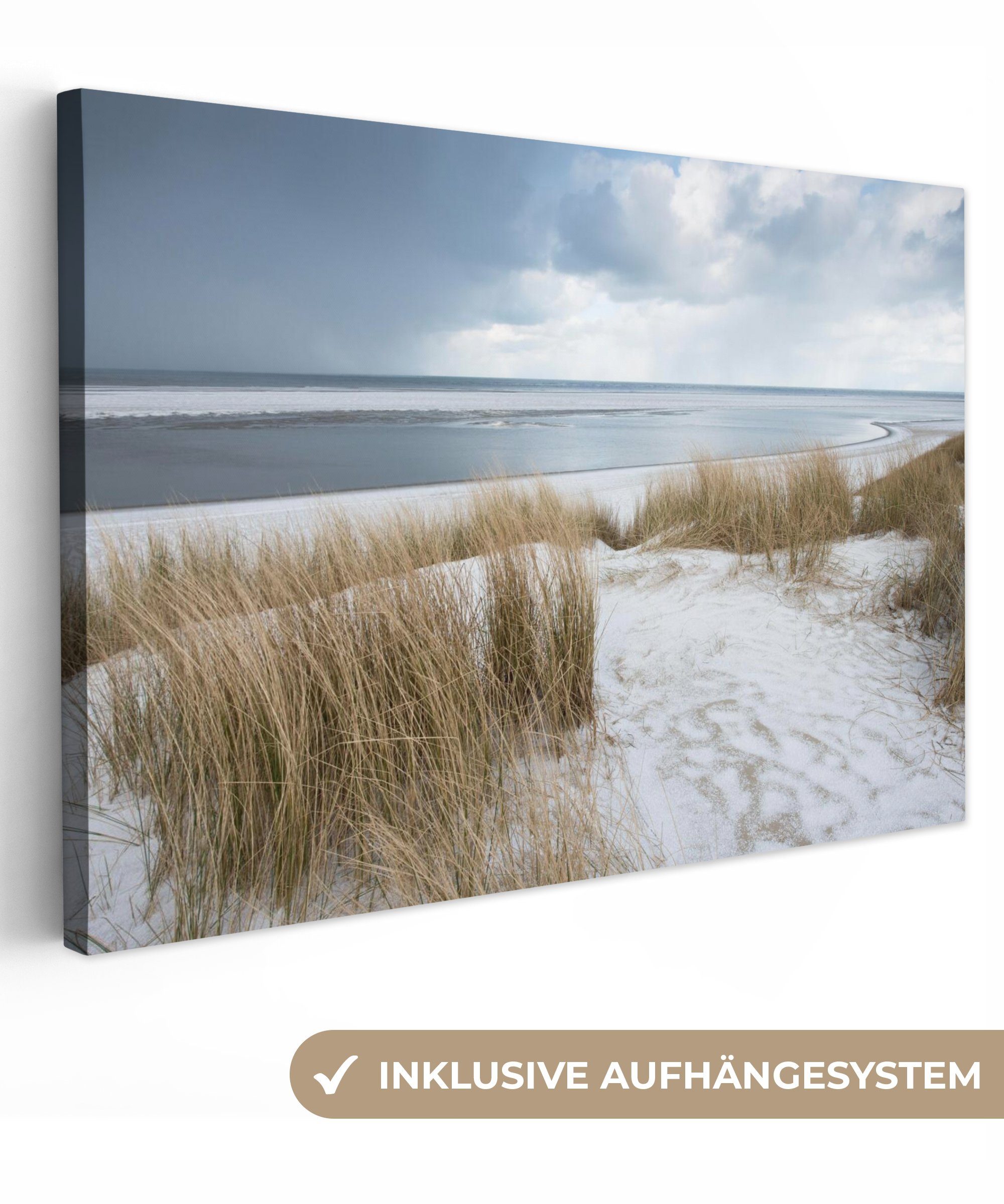 OneMillionCanvasses® Leinwandbild Nordsee - Dünen - Wasser, 30x20 Leinwandbilder, St), Aufhängefertig, (1 cm Wanddeko, Wandbild