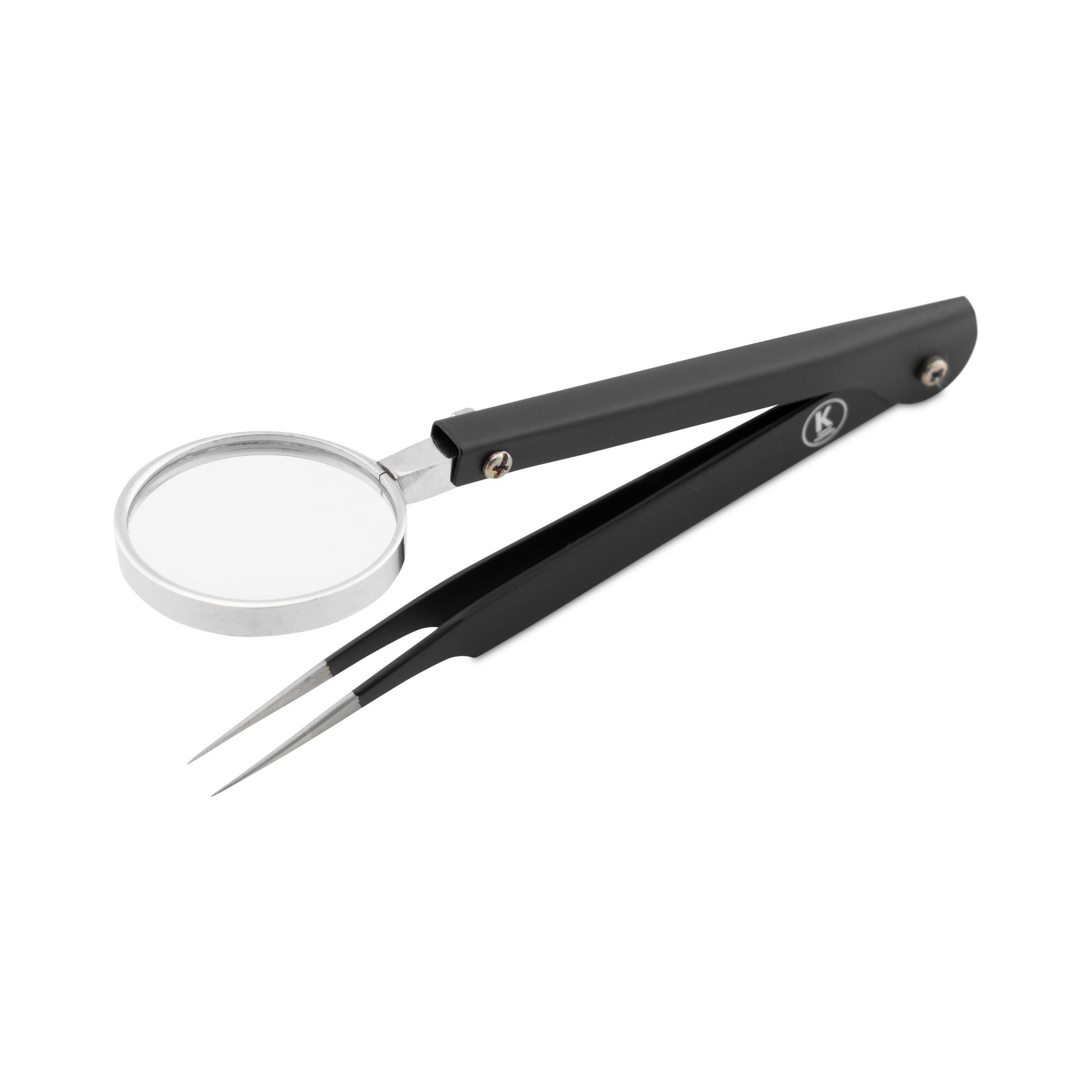 K-Pro Präzisionspinzette Pinzette mit Lupe Präzisionspinzette Edelstahl, 1-tlg., Lupe integriert, feine Spitze, ideal für Modellbau