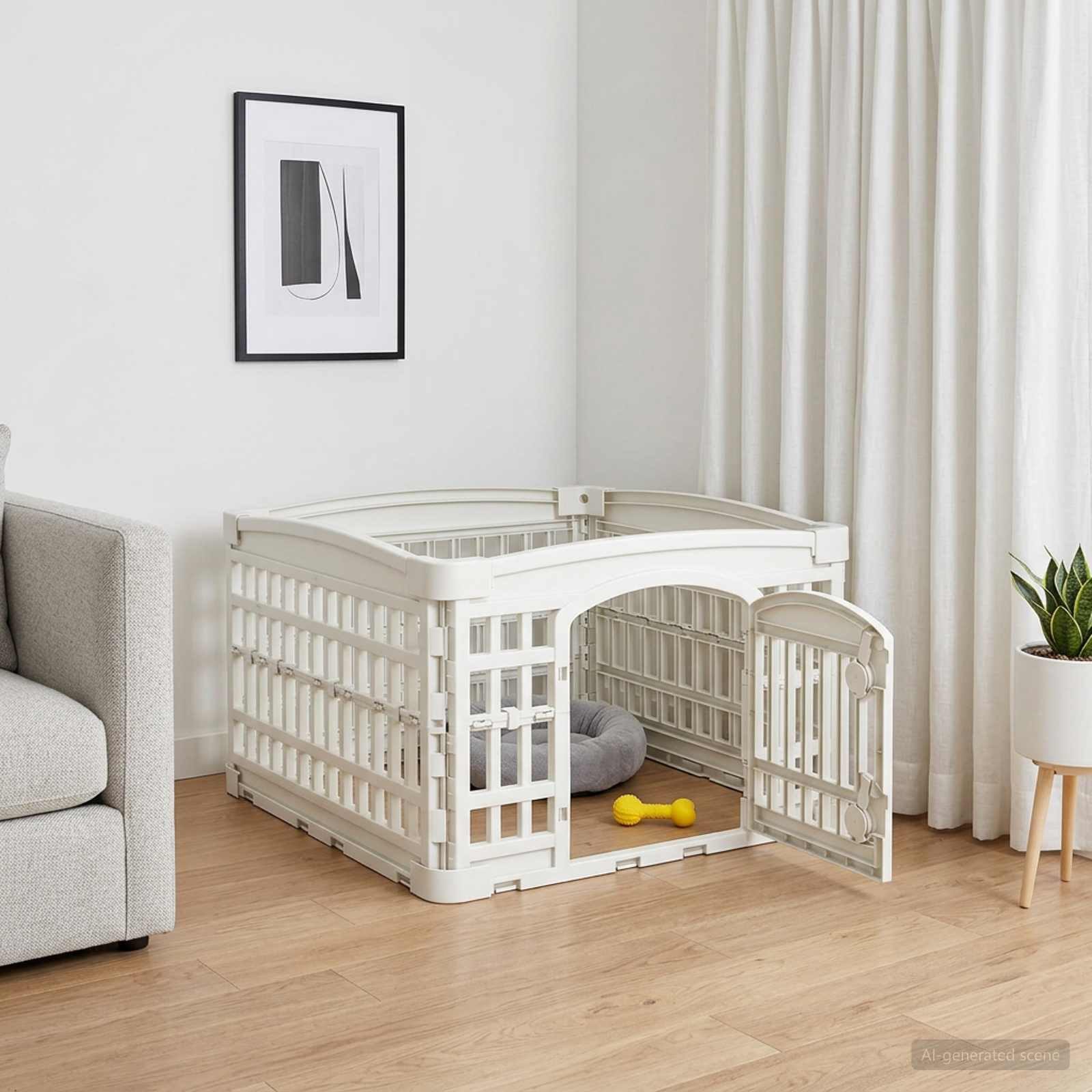 vidaXL Freigehege 4-Panel Hundelaufstall 60 x 60 x 38 cm Kunststoff Weiß Klappbar