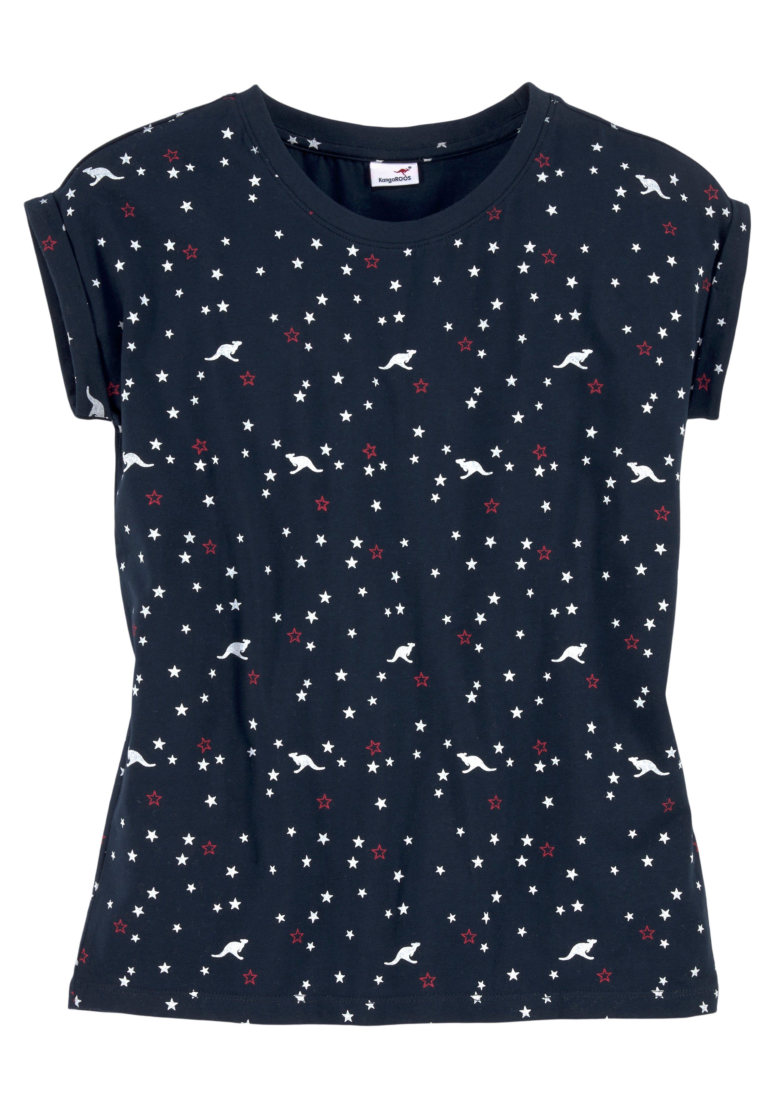 KangaROOS T-Shirt Allover-Muster Kurzarm, bequeme Passform, aus Jerseystoff, elastisches Material – Bild 4 von 5