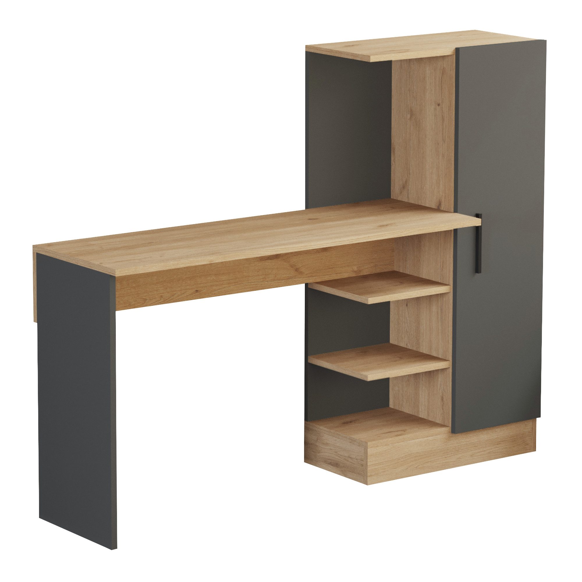 en.casa Schreibtisch, »Varhalo« mit Schrank 120x153x40 cm Eichenoptik / Ant günstig online kaufen
