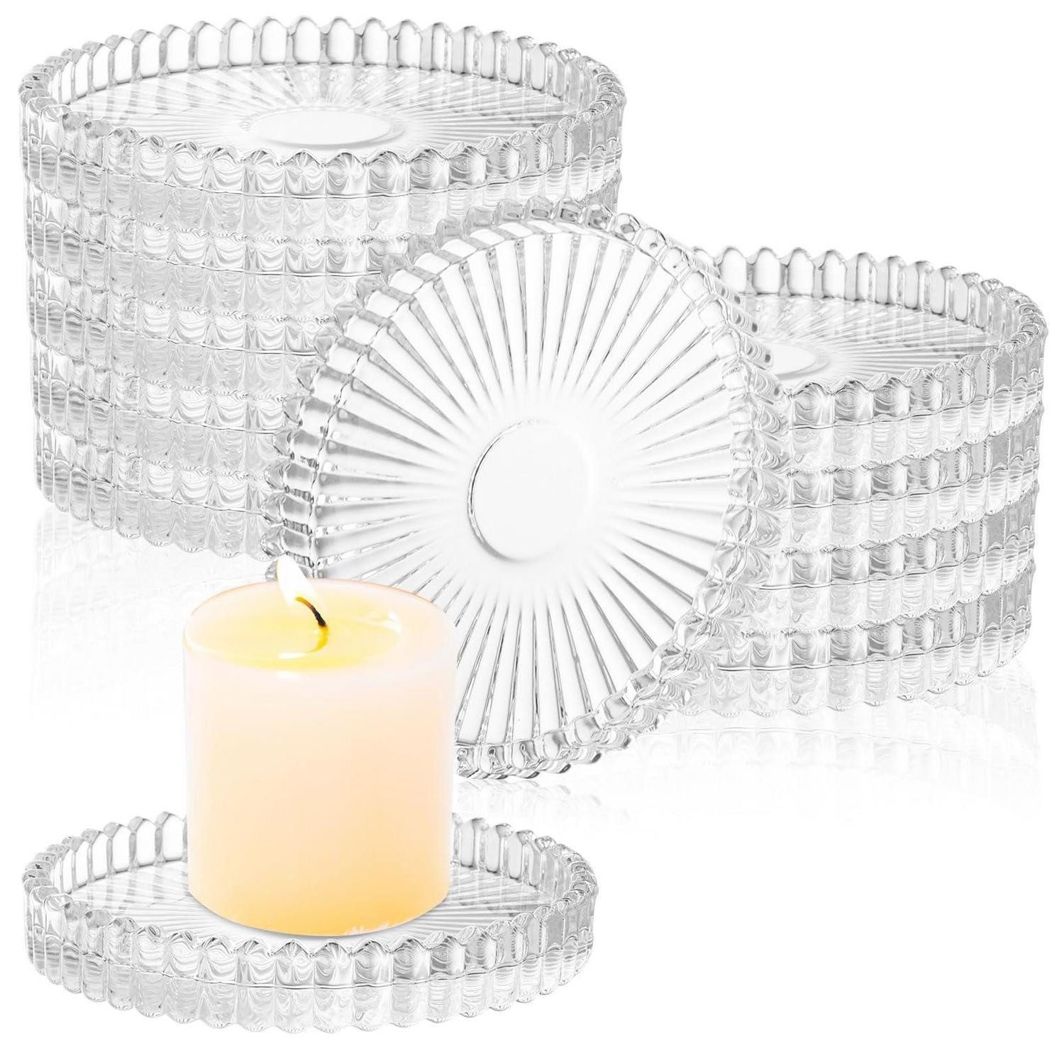 LuxusKollektion Kerzentablett Kerzenteller Glas 10cm Rund Klar (12 St)