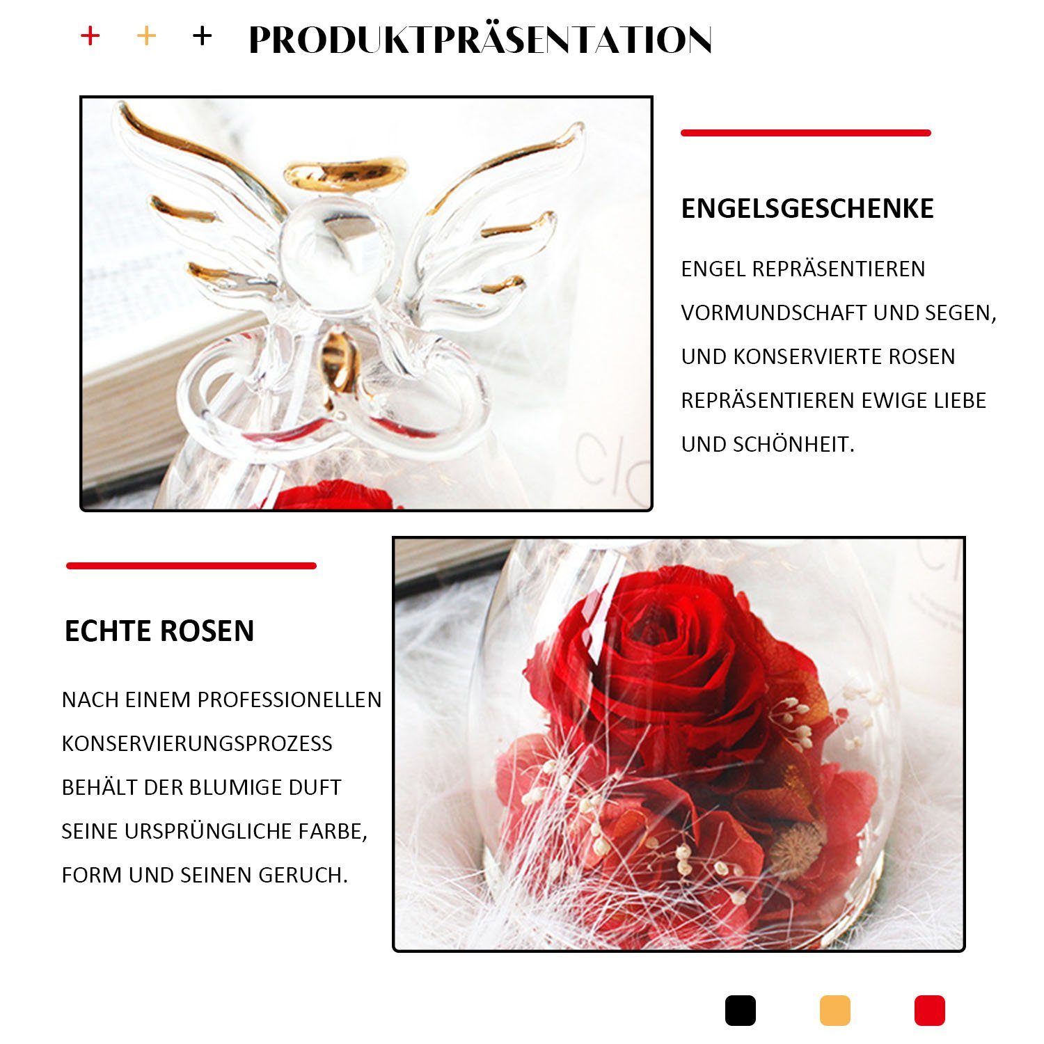 Kunstblume Handgefertigtes Glas ewiger rot Engel MAGICSHE, Dekoration Freundin Geburtstag Frauen Oma Mama Rosenengel Charakter, Valentinstag