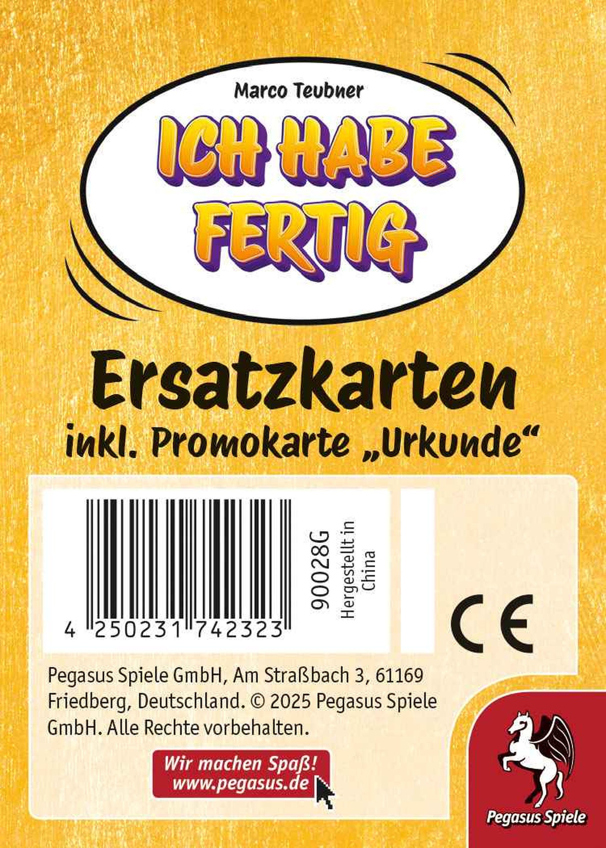 Pegasus Spiele Spiel Kartenspiel Ich habe fertig Ersatzkar ab 8 Jahren