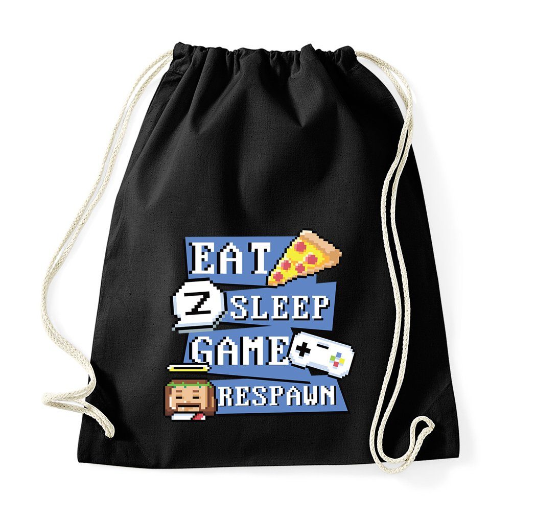 Youth Designz Turnbeutel "Eat, Game, Sleep, Respawn" Baumwoll Tasche Turnbeutel, mit lustigem Frontprint