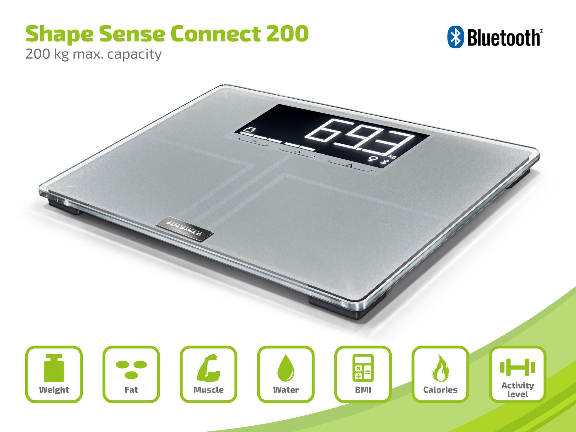 Soehnle Personenwaage Shape Sense Connect 200 mit Bluetooth®, 1-tlg., Körperanalyse(BIA), BMI Berechnung, bis 200kg, bis 8 Personen