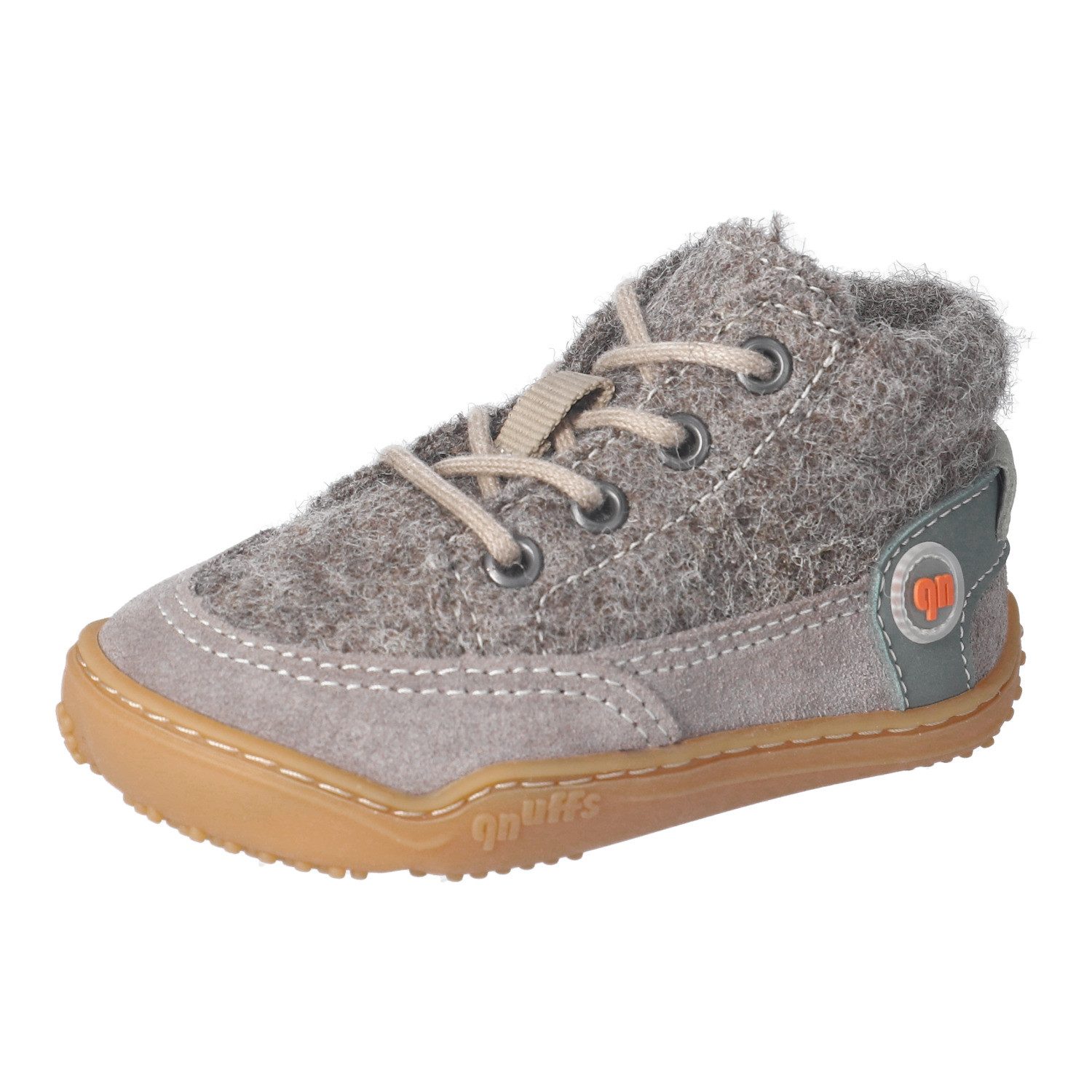 qnuffs WEIDE Barfußschuh Schnürschuh mit Namenschild an der Rückseite