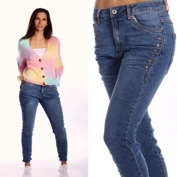 Charis Moda Bootcut-Jeans Bling Strassapplikationen Karostar