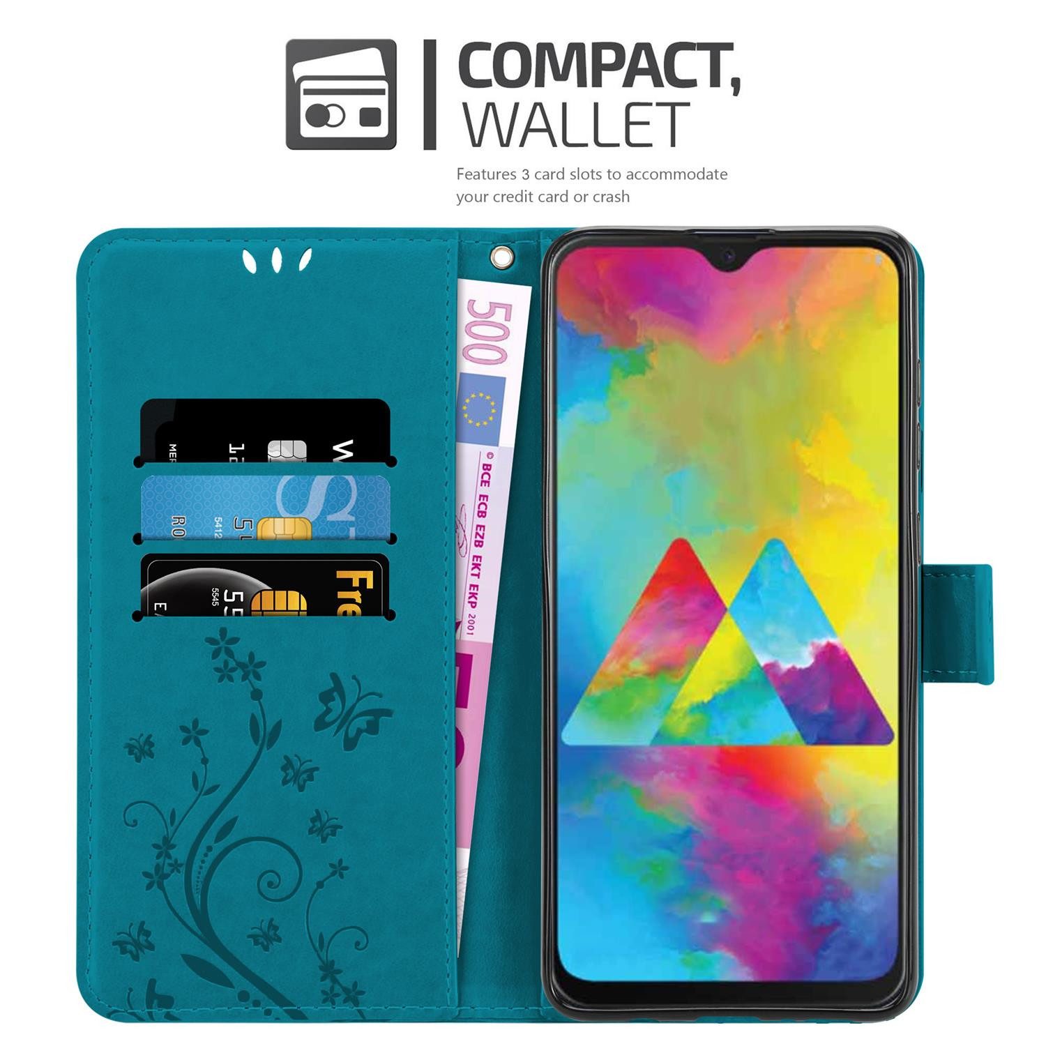 Cadorabo Handyhülle für Samsung Galaxy M21 / M30s Hülle Samsung Galaxy M21 / M30s, Hülle Schutzhülle Blumen Flower mit Standfunktion Kartenfach Magnet