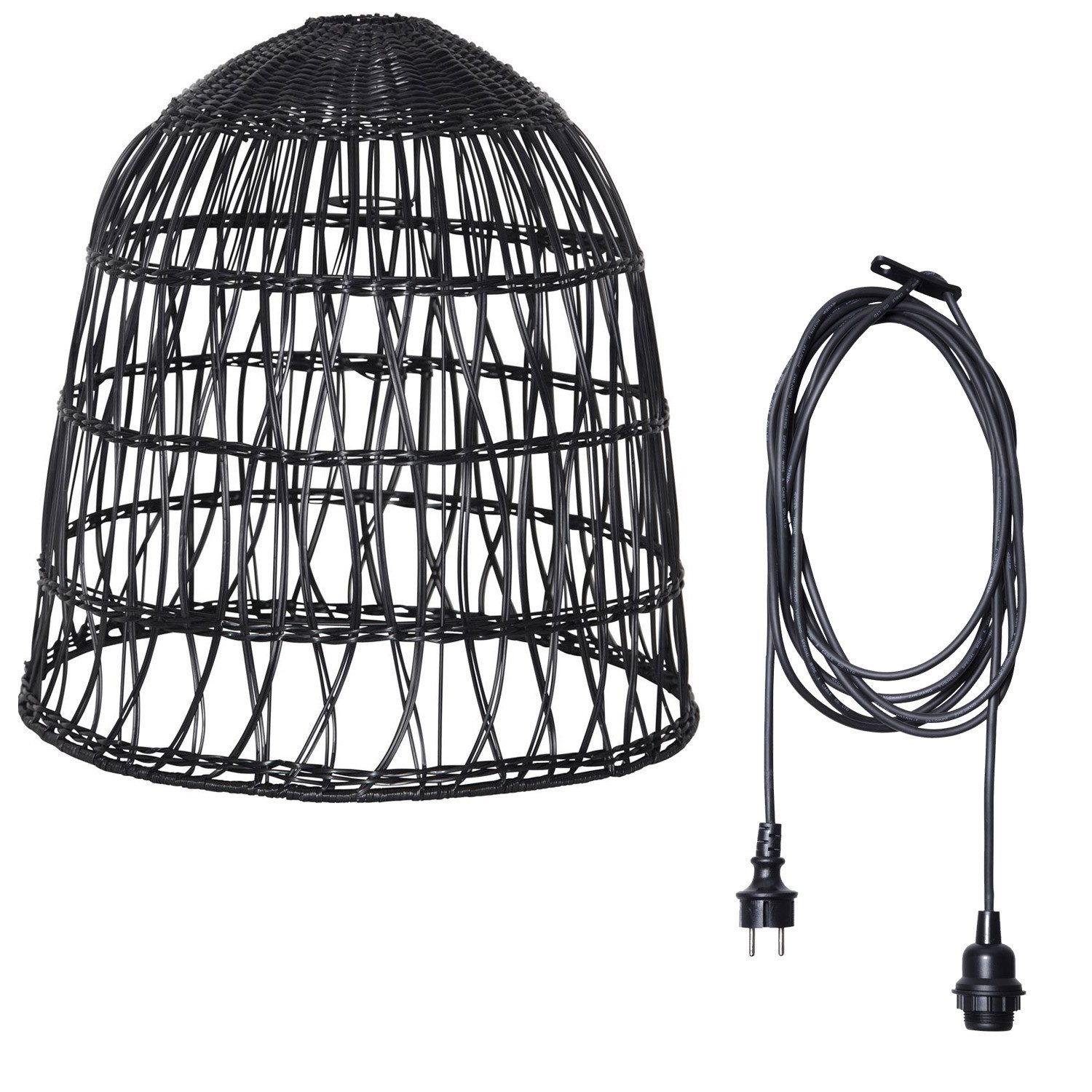 MARELIDA Hängeleuchte Лампыschirm BELL Rattanstil outdoor mit E27 Fassung H:50cm wetterfest