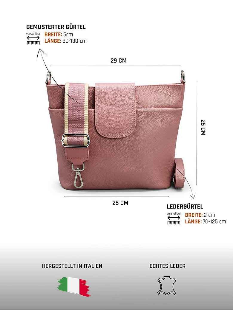 Adel Bags Schultertasche SARA Umhängetasche Damen Altrosa aus Echtleder Crossbody (Note 1.1], [Test SEHR GUT), 20 Farboptionen, Hergestellt in Italien, mit 2 Riemen