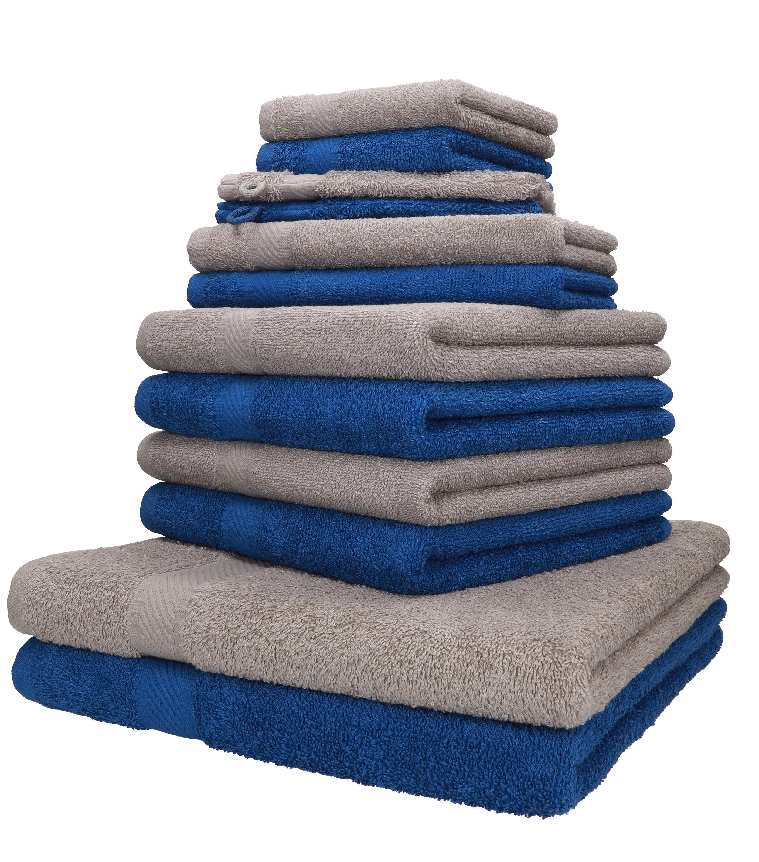 Betz Handtuch Set 12-TLG. Gästetücher Baumwolle Handtücher Baumwolle, 2 Handtuch-Set Farbe 2 4 100% Stone, Waschhandschuhe (12-tlg) 2 Seiftücher blau 2 Palermo 100% und Liegetücher