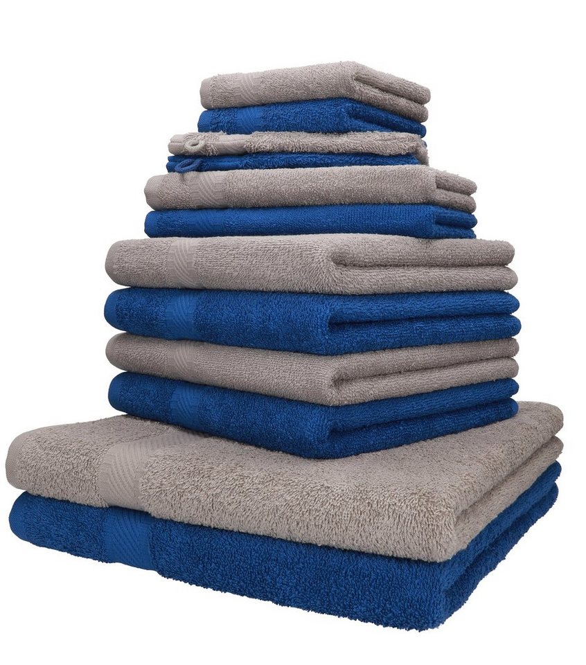 Betz Handtuch Set 12-TLG. Handtuch-Set Palermo 100% Baumwolle 2 Liegetücher  4 Handtücher 2 Gästetücher 2 Seiftücher 2 Waschhandschuhe Farbe blau und  Stone, 100% Baumwolle, (12-tlg)
