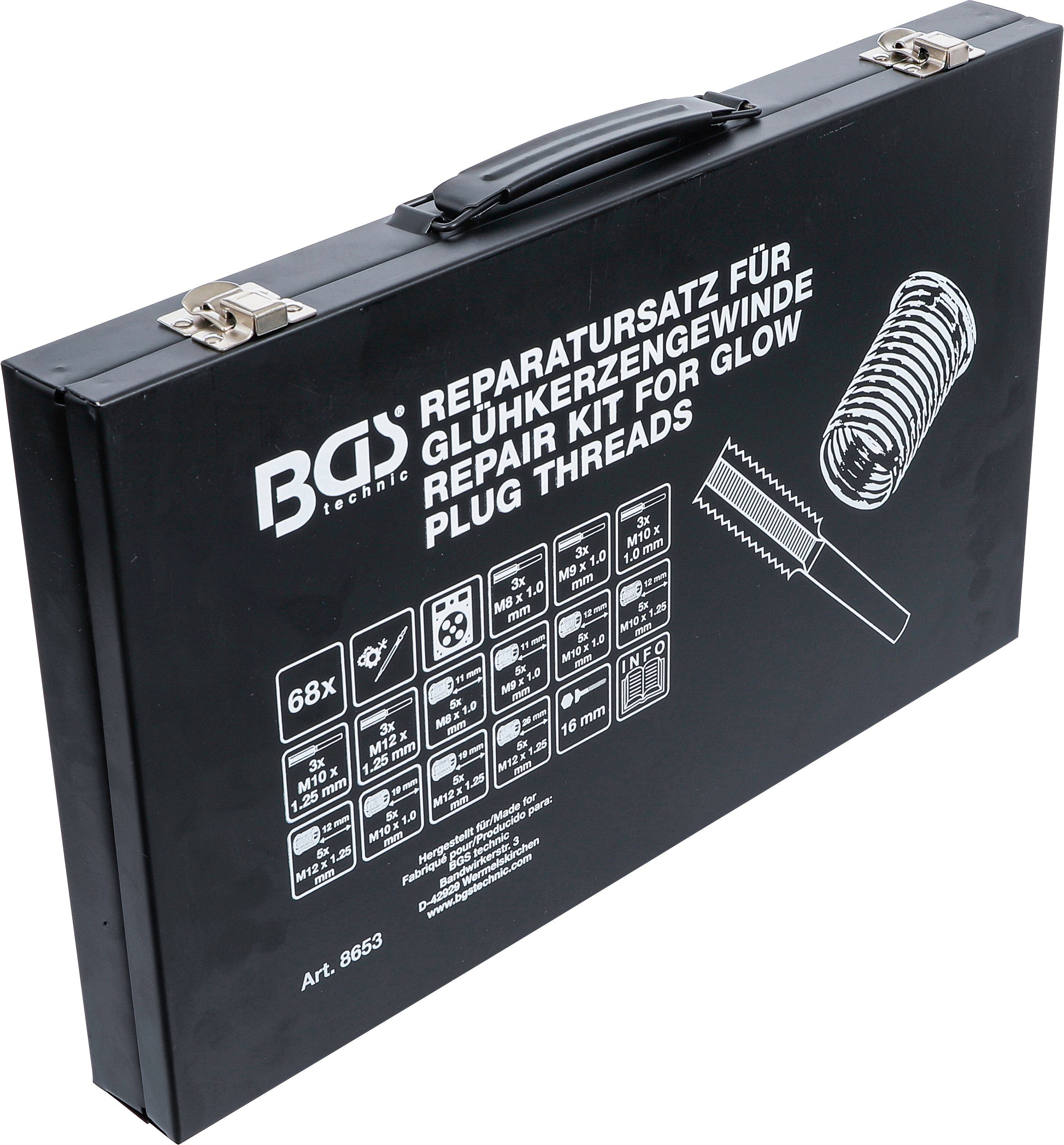 BGS Werkzeugset Reparatursatz für Glühkerzengewinde, - M10 M9 M12 M8 - 