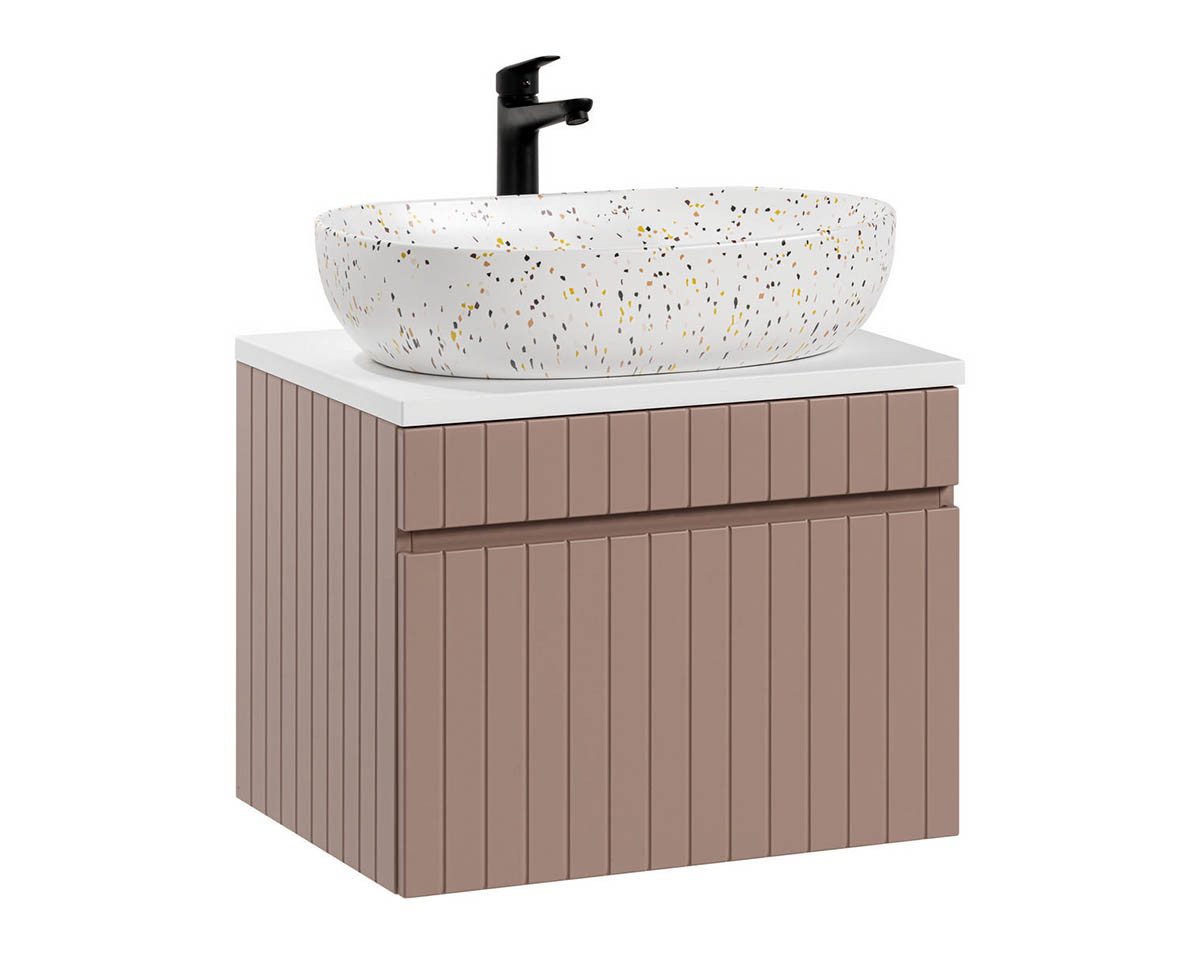 einfachgutemoebel Waschtisch-Set Badezimmer Waschplatz ROSINA 60cm, mit Aufsatzbecken, rosé-weiß, (Badmöbel Set, 1-St., Waschtisch Set)