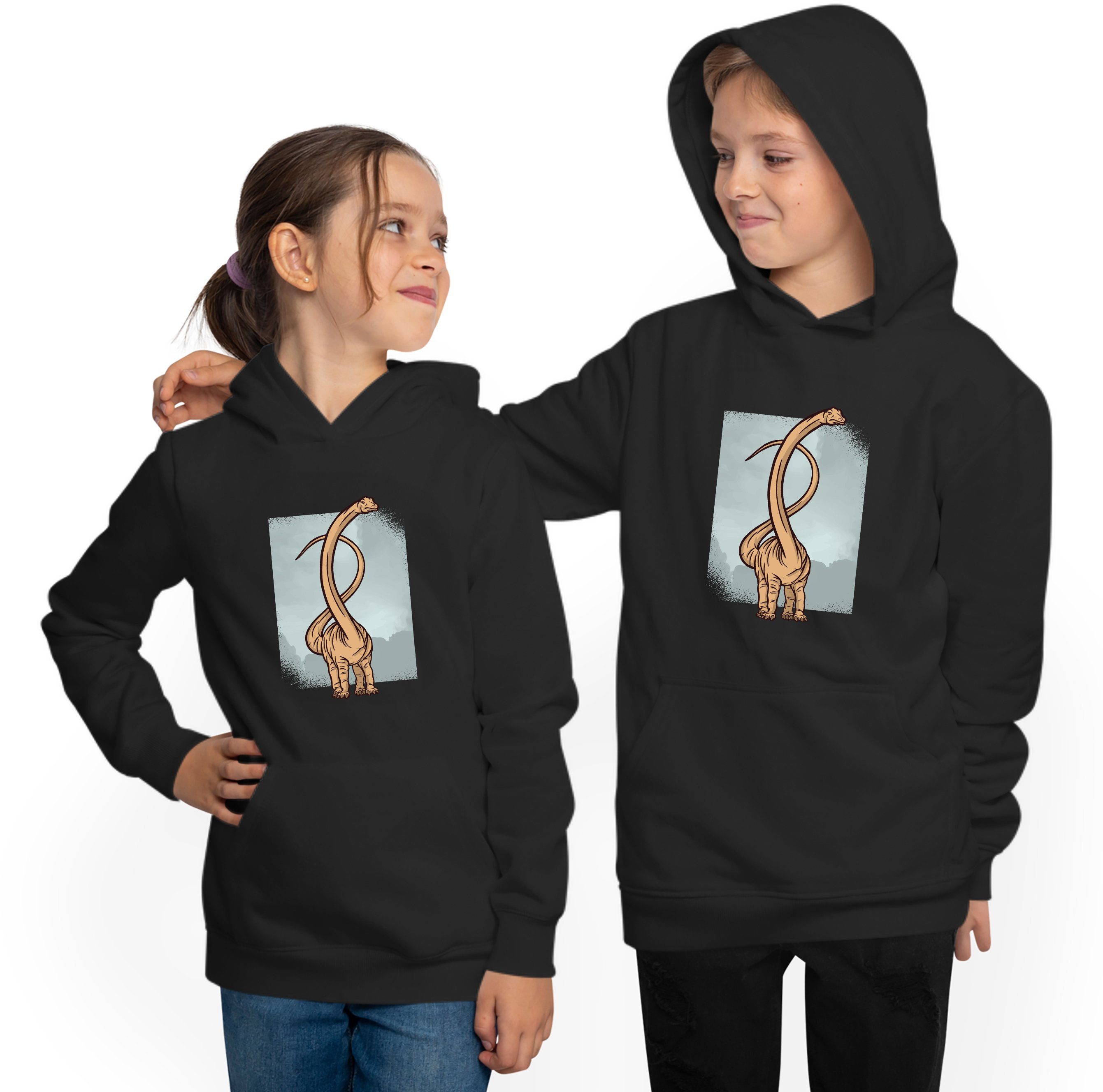 langhalssaurier mit Sweatshirt Kapuzensweater Hoodie Aufdruck, MyDesign24 - i48 Kapuzen Kinder Mit Print